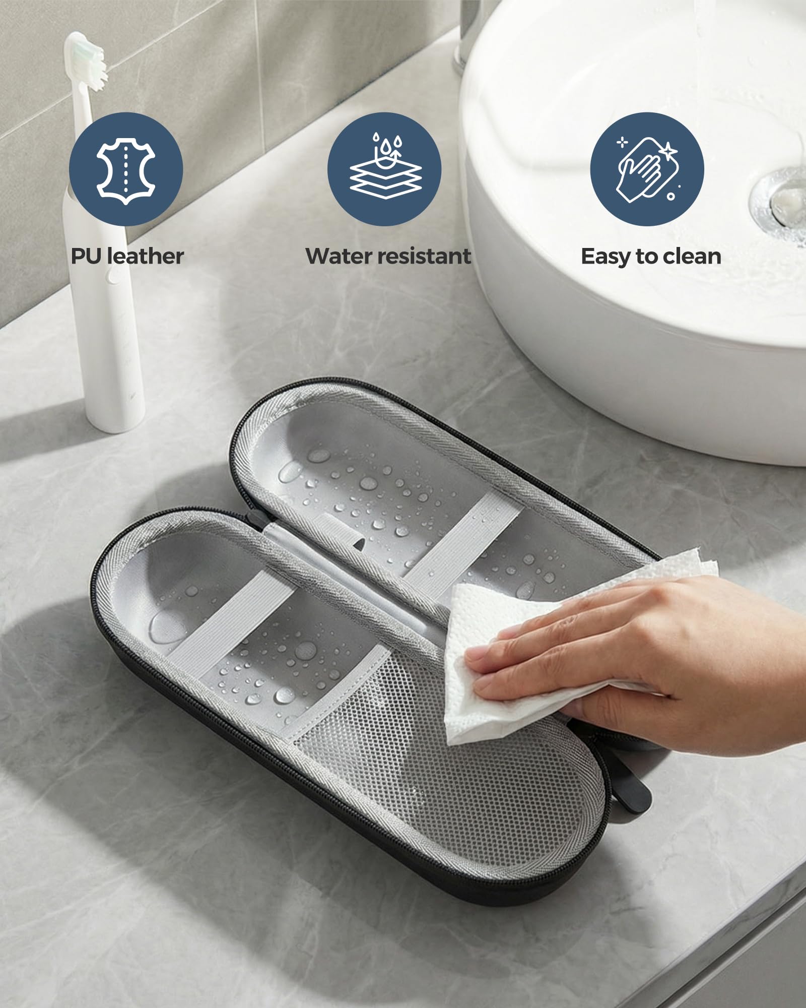 ProCase 歯ブラシケース 携帯用 旅行用 防水ハードケース Oral-B Philips対応 - ブラック（L） | 電動歯ブラシケース,アクセサリー収納付き,多機能,軽量,耐久性,持ち運び便利,出張や旅行に