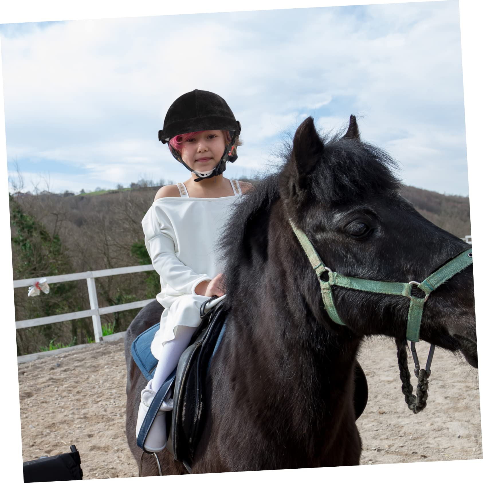 Casco da Equitazione per Bambini Regolabile Nero 55-60cm Leggero