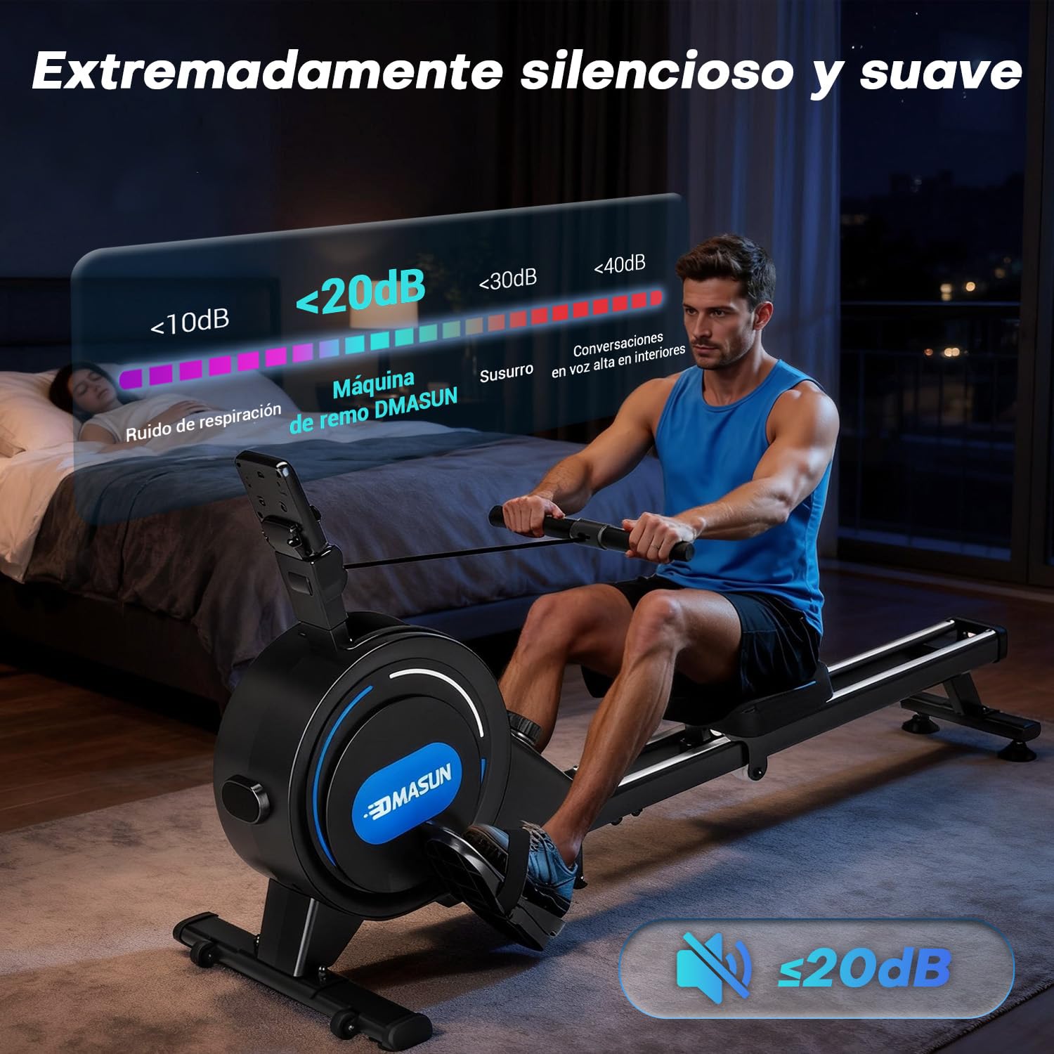 DMASUN Rameur Musculation d'Appartement​, 16/32 Niveaux de Résistance Magnétique, Rameur à Double Rails, App et Écran LED, Rangement Vertical, Assemblage Facile, Capacité 160 kg
