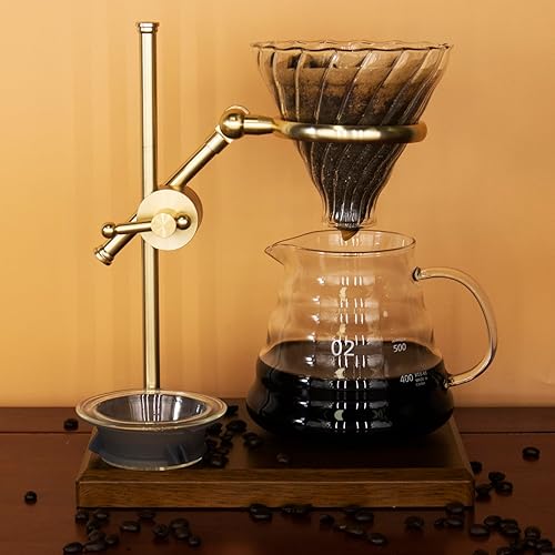 Miniatura 4 de TOCLIU Cafetera vertida, juego de cafetera con soporte ajustable de acero inoxidable, base de madera, gotero de café, jarra de café de vidrio con