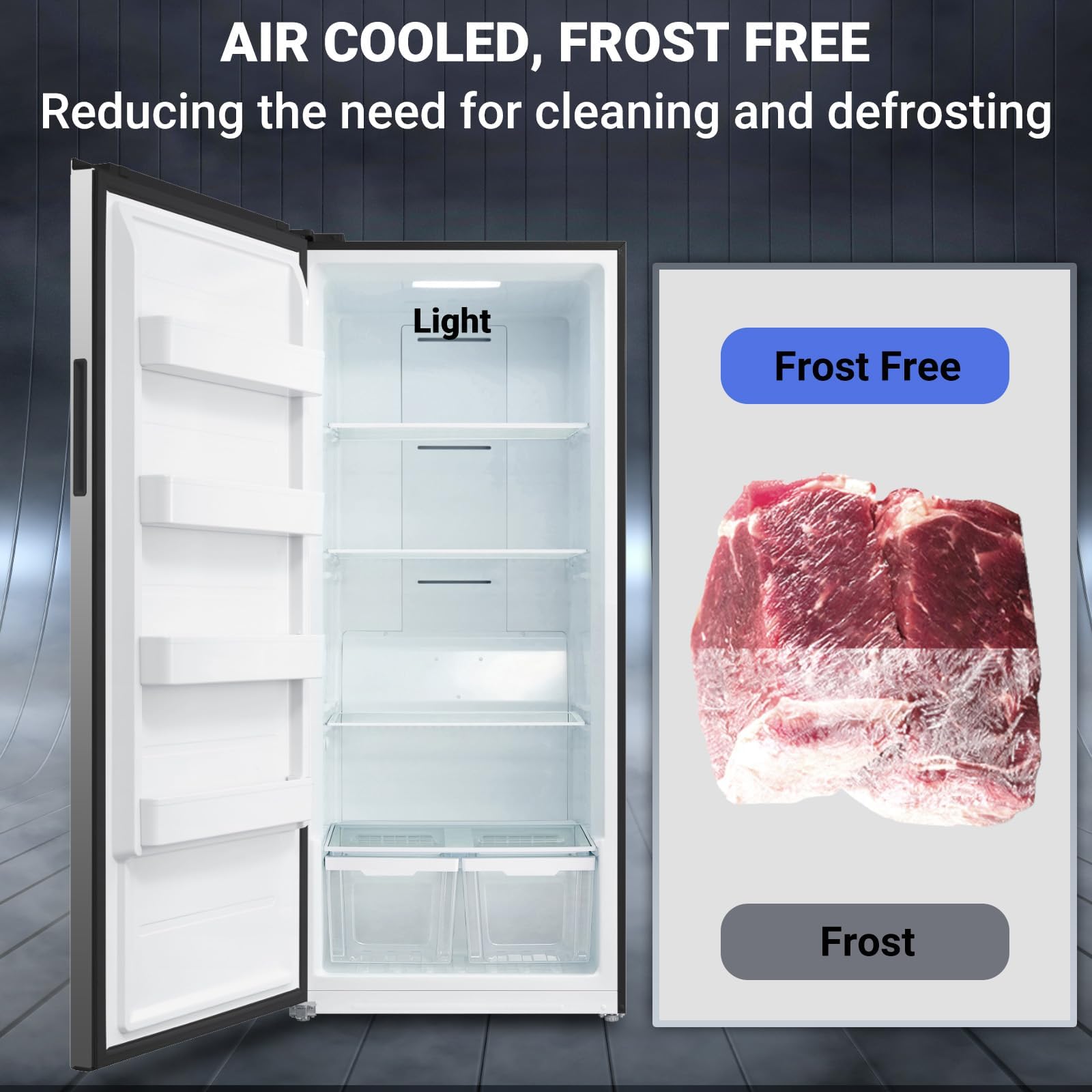 21 Cu.Ft Upright Freezer, Freezer Upright With LED Light Convertible Refrigerator Freezer Stainless Steel, Frost Free For Garage, Kitchen, Home Use(Left Hinge) on Fridge.com - View 3