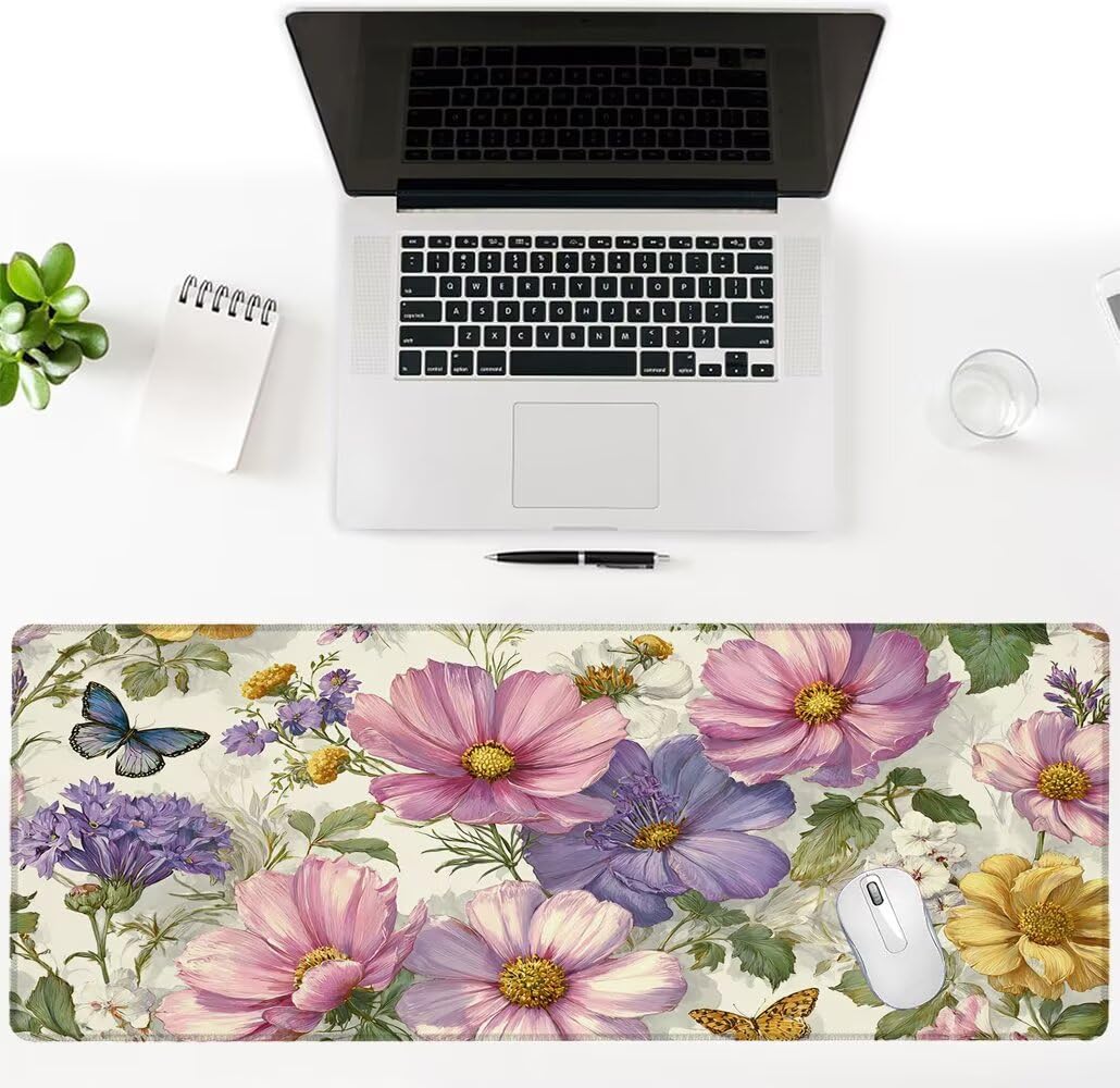 Alfombrilla Ratón XXL 1600x800x3 mm Mouse Pad Grande Gaming Flores Alfombrilla Escritorio,con Base de Goma Tapete Escritorio con Bordes Cosidos, Impermeable Antideslizante Ordenador Desk Mat zj-913
