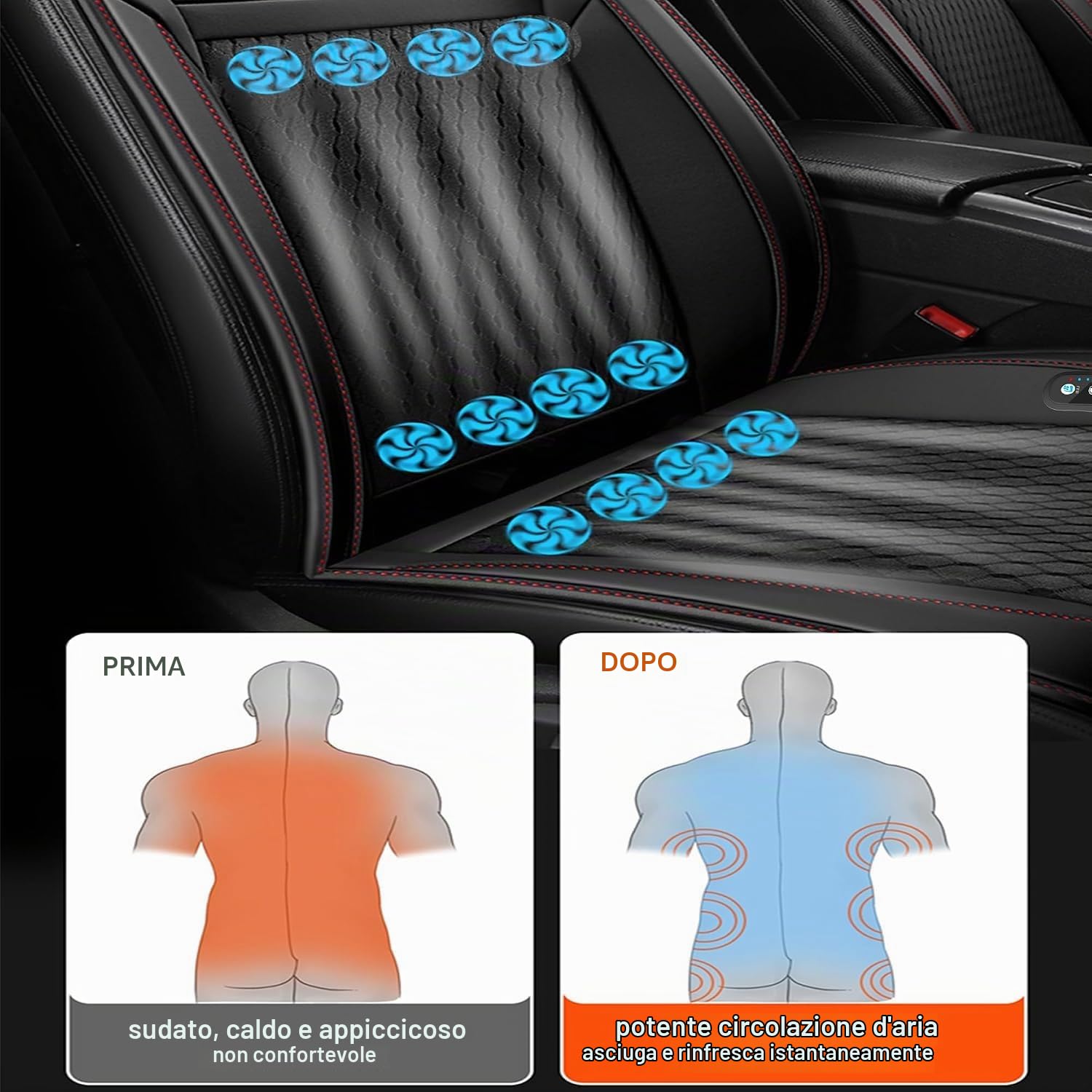 Coprisedile estivo per auto con cuscino massaggiante 3-in-1, cuscino rinfrescante ventilato per sedile auto, coprisedile per auto con raffreddamento frontale, 12V