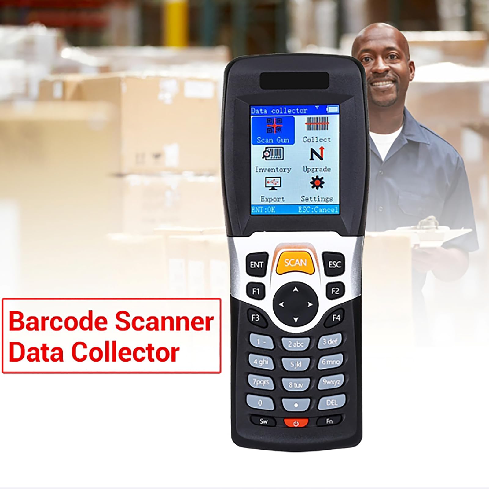 1D Escáner de Código de Barras Inalámbrico 2,4G Escáner de inventario y coleccionista, Lector de código de Barras para escanear colección e inventario con Pantalla LCD de 2,2 Pulgadas