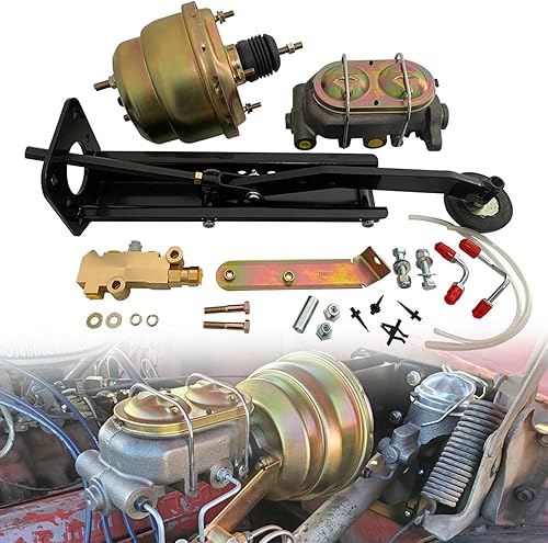 Kit universal de refuerzo de freno de doble potencia de 7 pulgadas con orificio de 1 pulgada de cilindro maestro de hierro fundido GM - Pedal