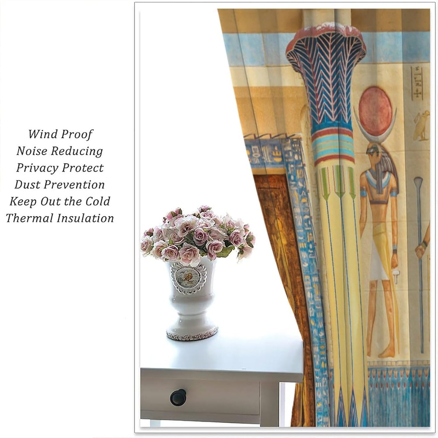 JESTRONRY Egyptian Print Curtains, Ancient Egyptian on Egypt Temple Wall Illustration Blackout Rod Pocket Window Drapes for Living Room Bedroom Kitchen Decor W42xL63in