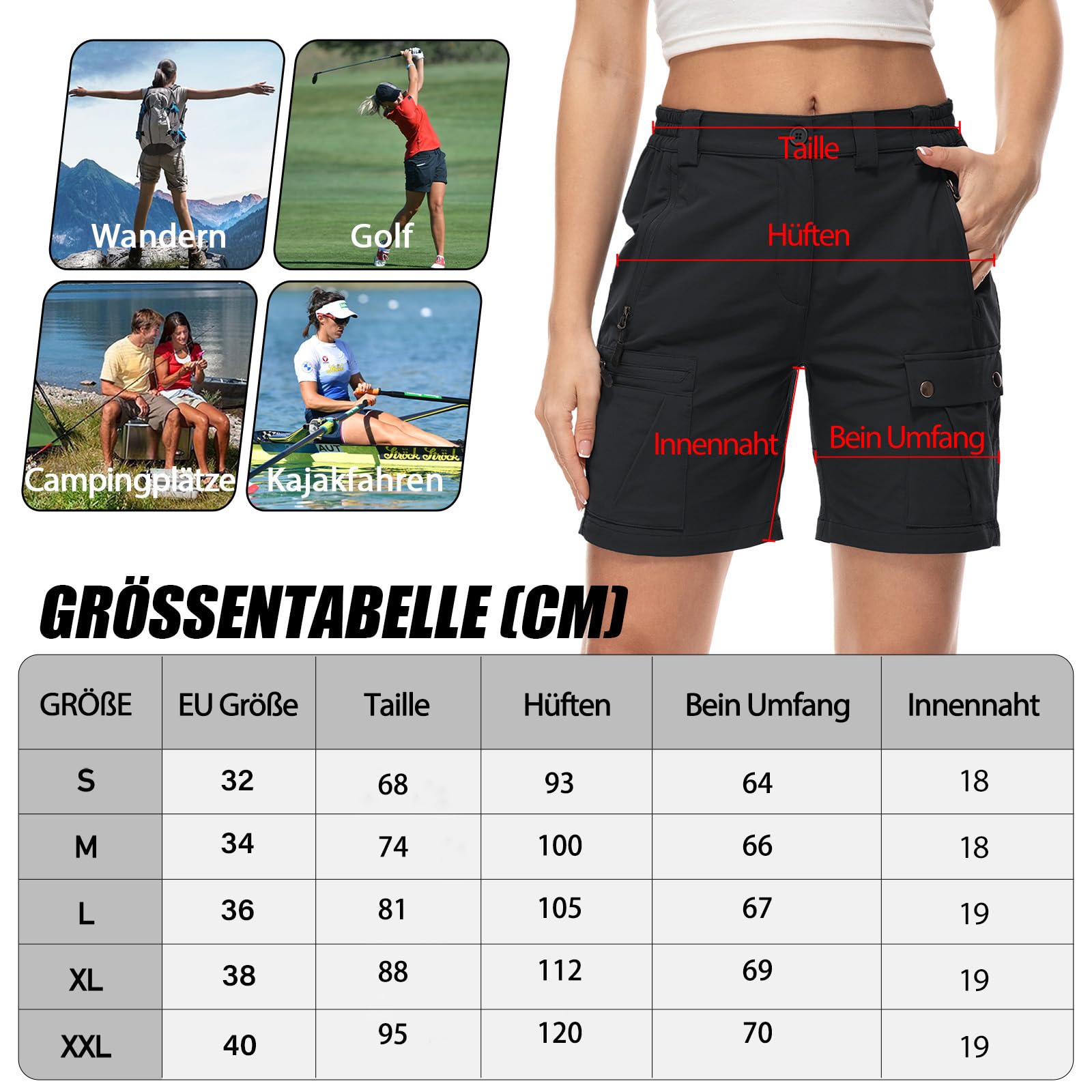 Pantalones Cortos Mujer Cargo Verano Elásticos Secado Rápido Ligeros Pantalón de Senderismo con 4 Bolsillos