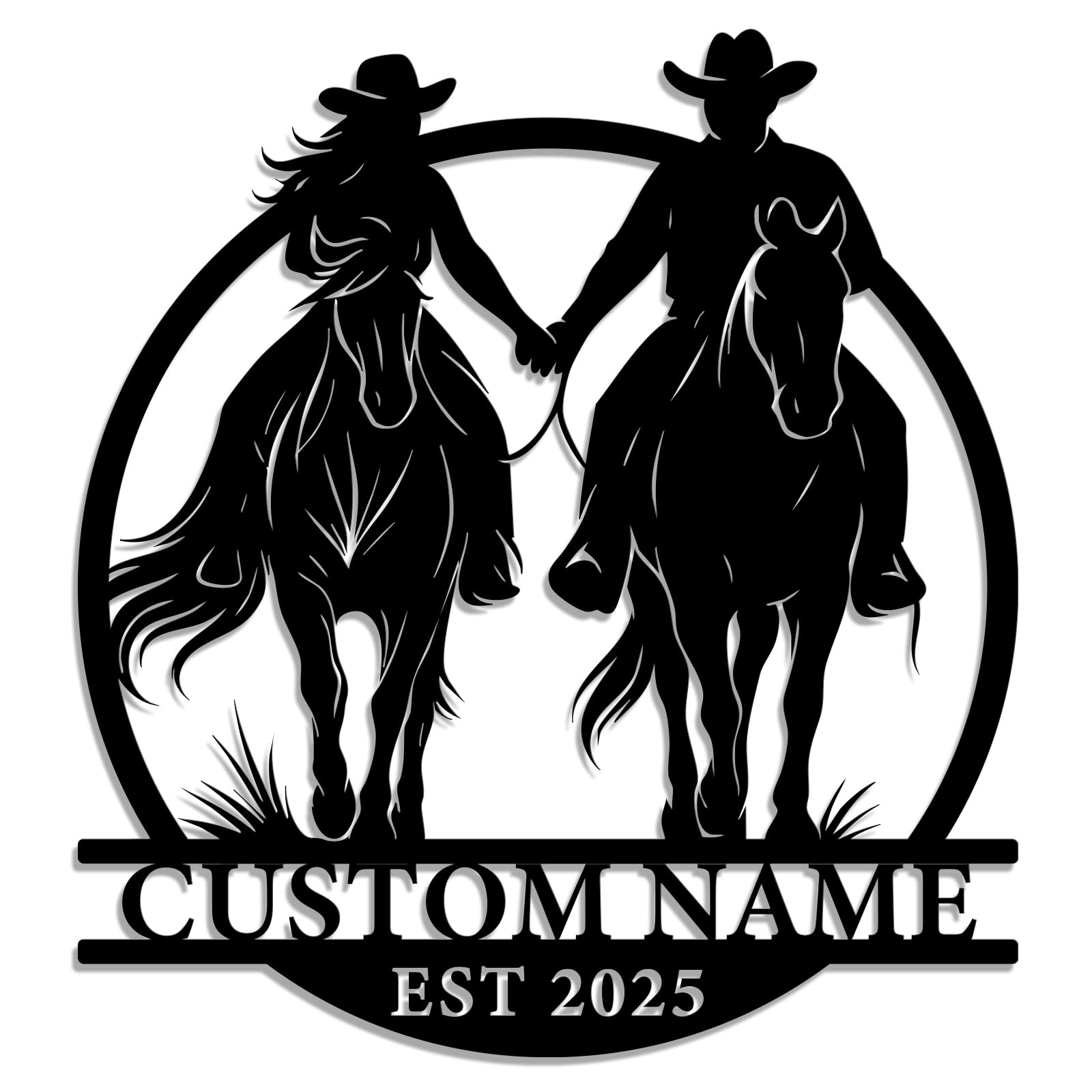 Personalized Cowboy Couple Metal Sign – Custom Name Western Wall Art – Rustic Ranch, Farmhouse, or Outdoor Decor – Unique Gift for Couples & Weddings