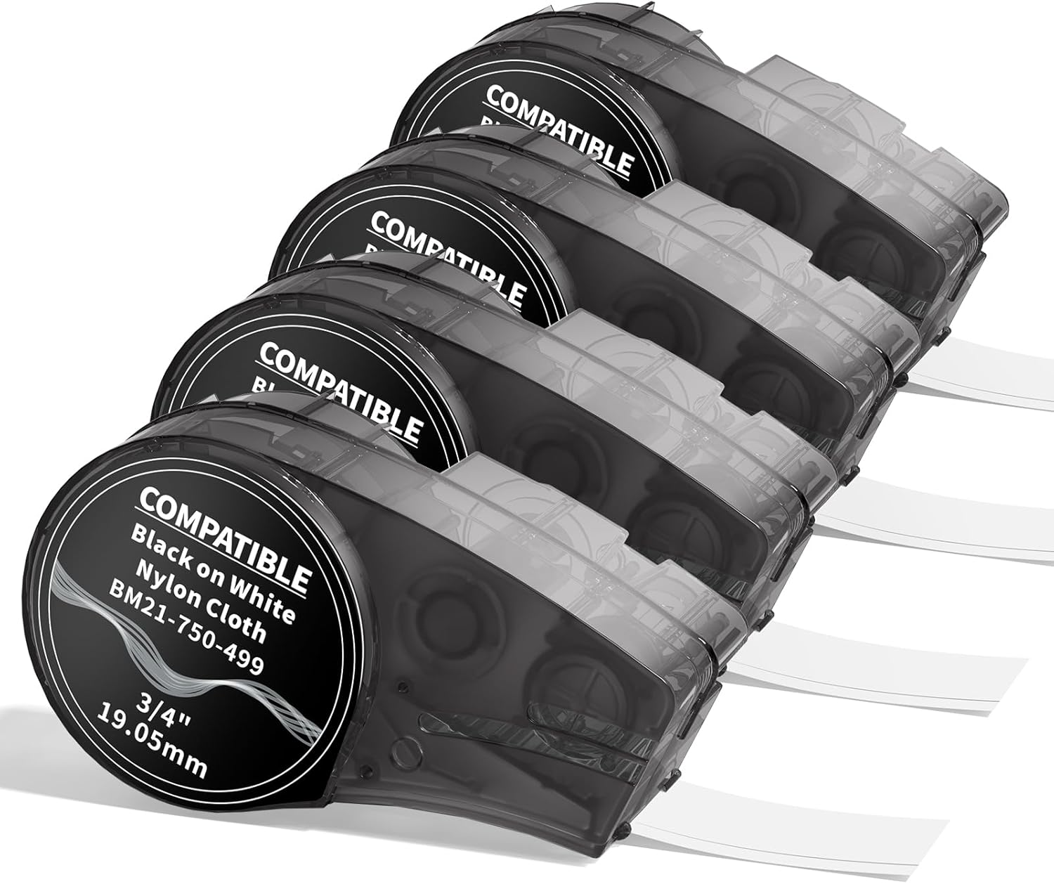4-Pack MarkDomain Compatible with M21-500-499 1/2 Inch Muti-Purpose Nylon Label Tape Work with BMP21-PLUS, BMP21-LAB0, M210, M211, M210-LAB, IDPAL, LABPAL Label Printer, 0.5" Width, Black on White