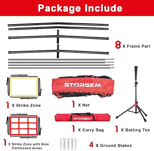 Vista 34 de Storgem Red de práctica de béisbol y sóftbol de 7 x 7 pies, portátil, para bateo, lanzamiento, bateo, red de entrenamiento de béisbol con camiseta