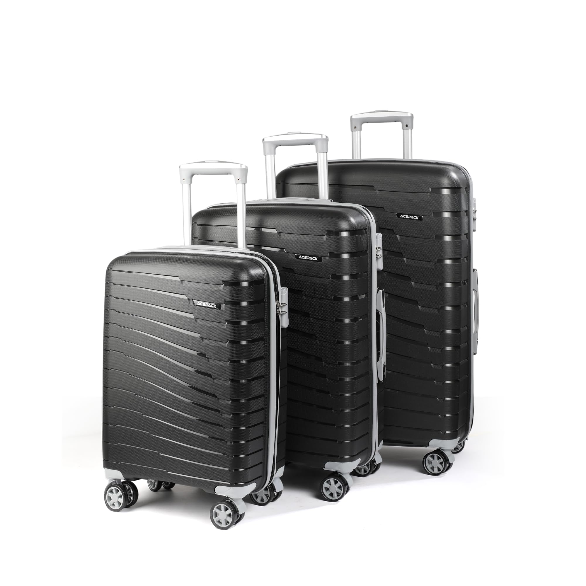 ACEPACK - STARLINK Set Of 3 Pieces (Small + Medium + Large) Trolley Bag, Lightweight Luggage Suitcase With Spinner 8 Wheel, Unbreakable Polypropylene Hard Shell, In-Built Number Lock, 3 Years Warranty