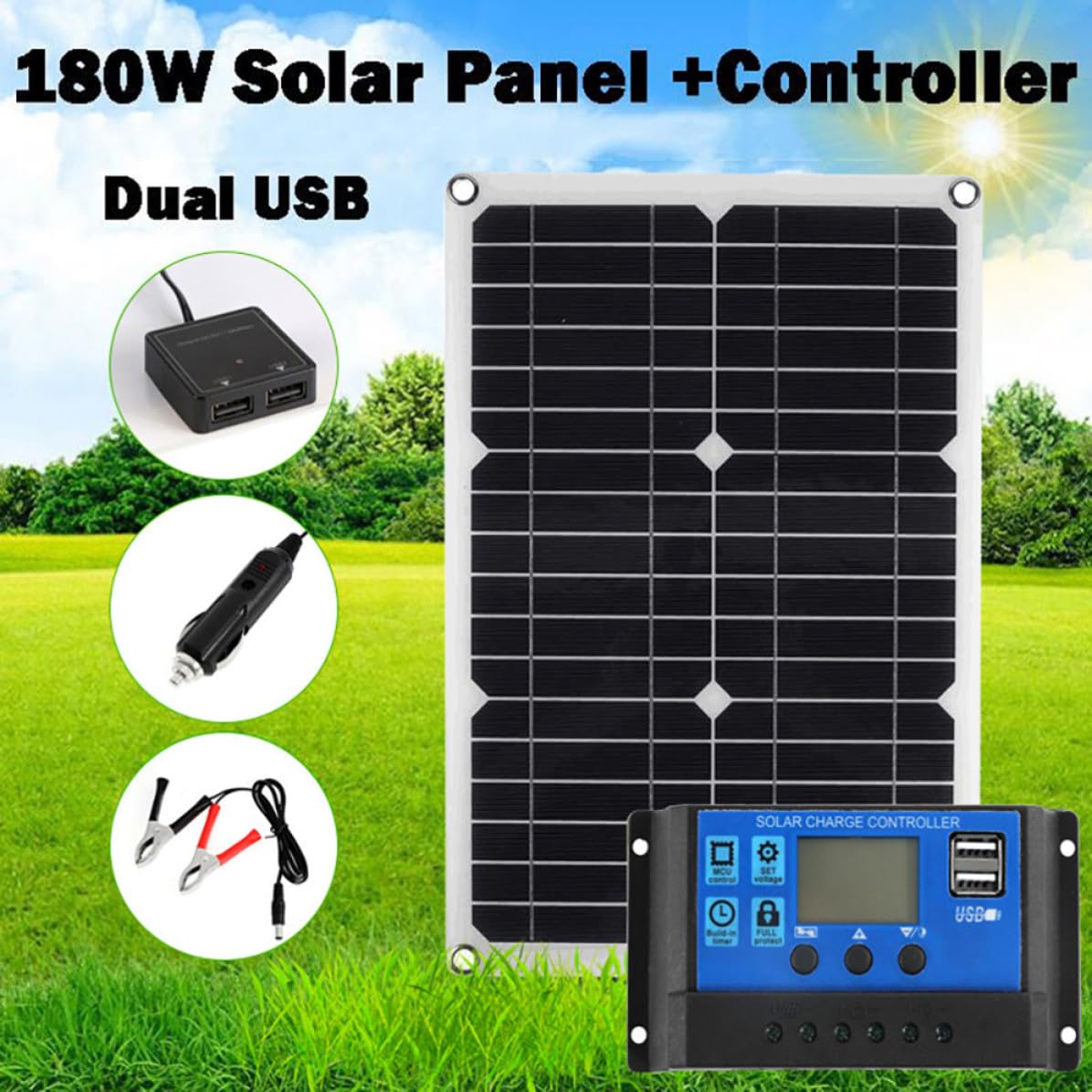 Toddmomy Kit Pannello Solare Monocristallino da 15w Regolatore di Carica per Camper e Aerei, Materiale Abs e Rame, per Campeggio e Piantagioni
