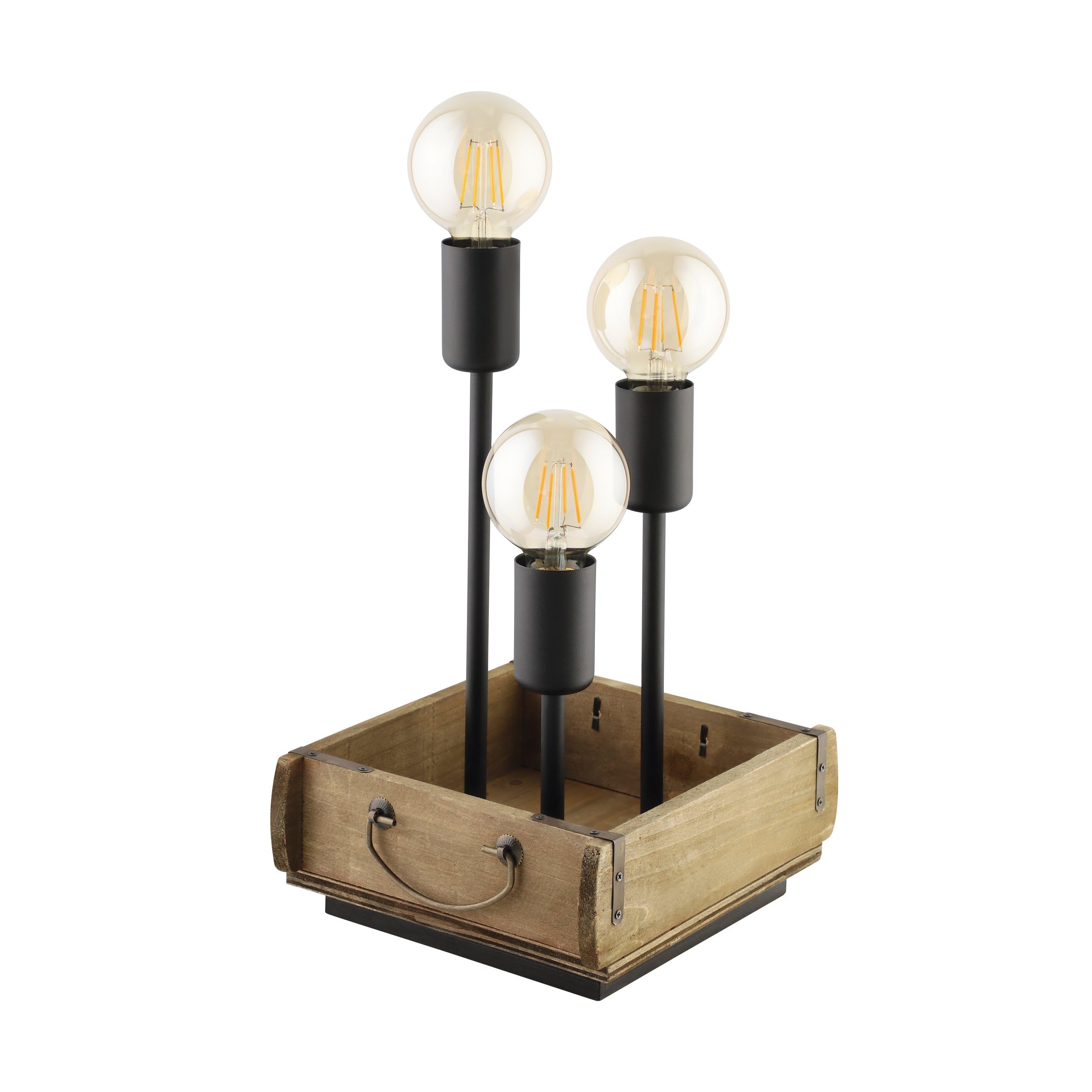 Eglo Wooton Table LampWooden Base 3-Light Exposed Bulb Lamp from B&Q