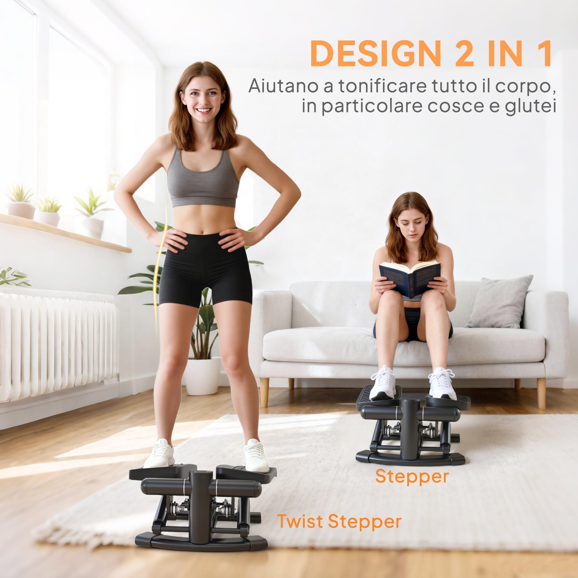 SPORTNOW Mini Stepper 2 in 1, Step Twist con Monitor LCD, Pedali Grandi e Antiscivolo, Stepper Fitness Casa Attrezzatura Cardio per Allenamento Gambe e Vita, per Casa Palestra, Senza Montaggio