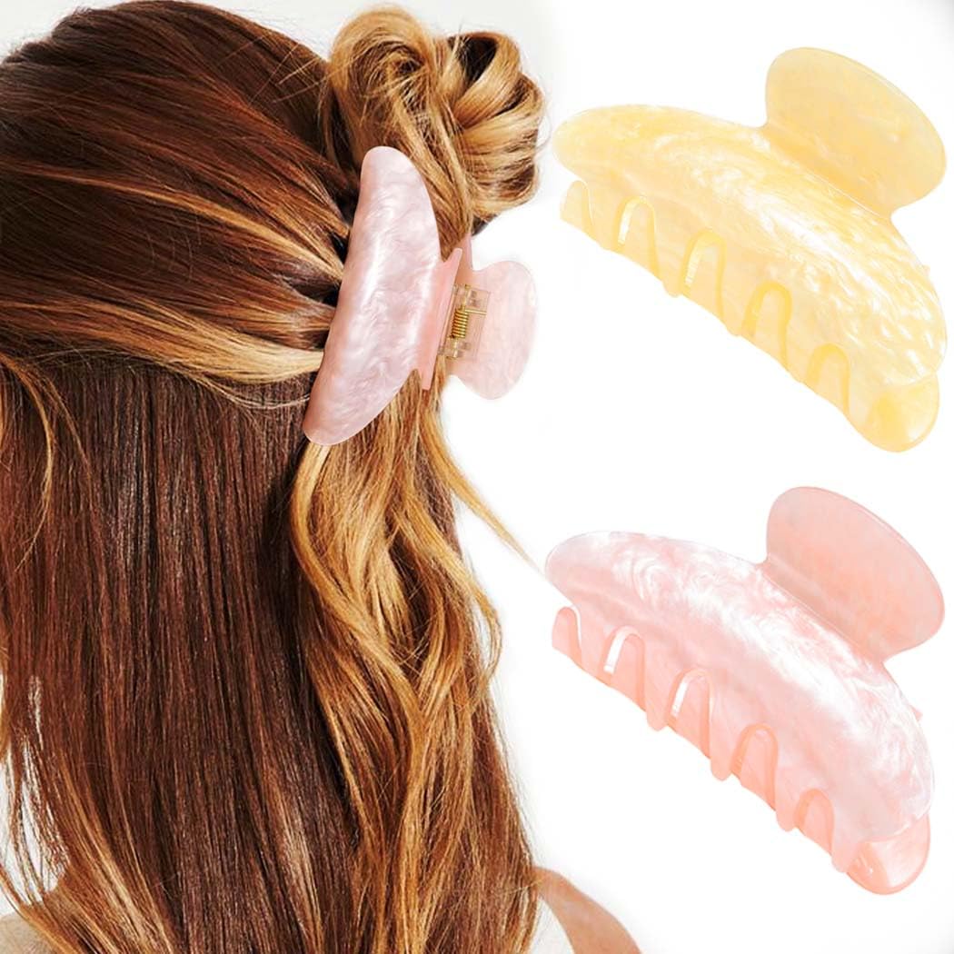 Reaky Acrylic Claw Clips Pink Hair Clip Cute Medium Hair Claws Hair Accessories for Women (pink+khaki), 1 count (Pack of 2)