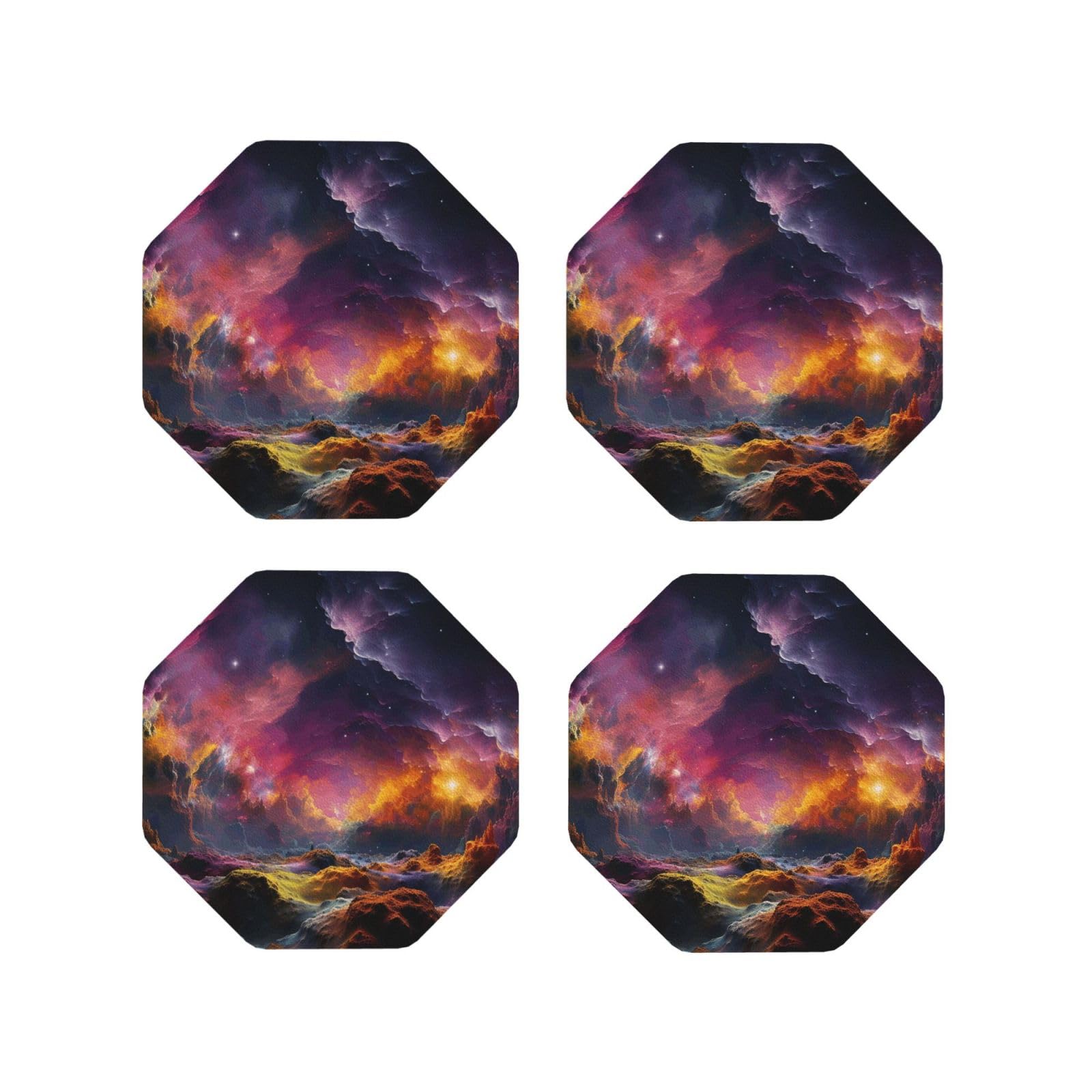 4pcs Drink Coasters for Tabletop Protection, 4" Leather Coasters for Drinks, Colorful Outer Space Cup Coasters for Coffee Table Decor, Non-Slip Drinking Cup Mat for Hot Or Cold Drink