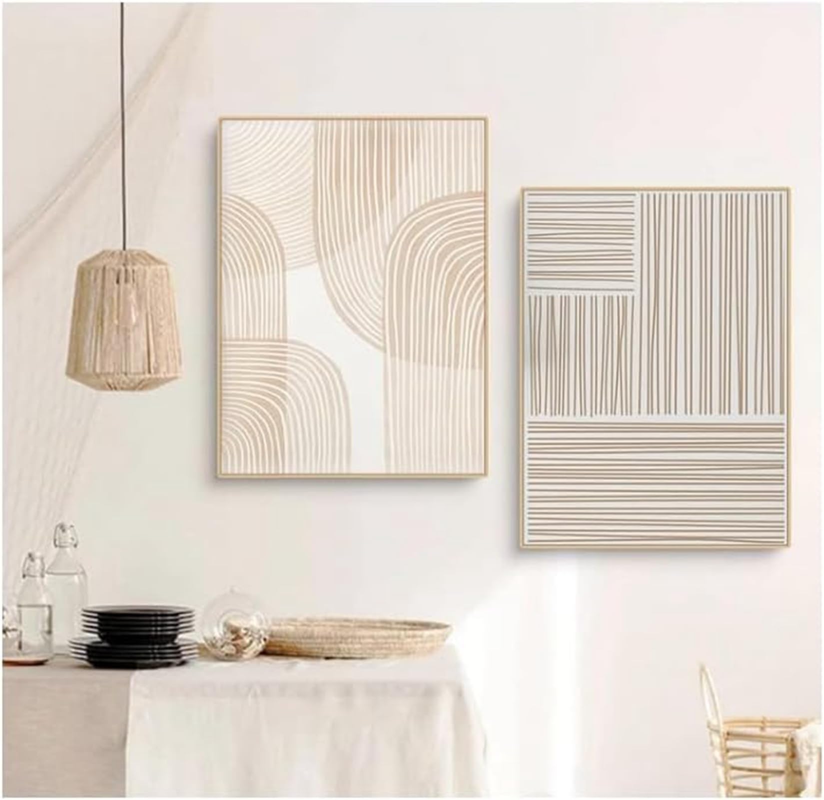 YLHKME Tableaux Abstrait Beige Géométrique Impression sur Toile Affiche Tableau Decoration Murale Salon,pour Salon et Chambre à Coucher Deco Maison (Sans Cadre,2X50X80CM)