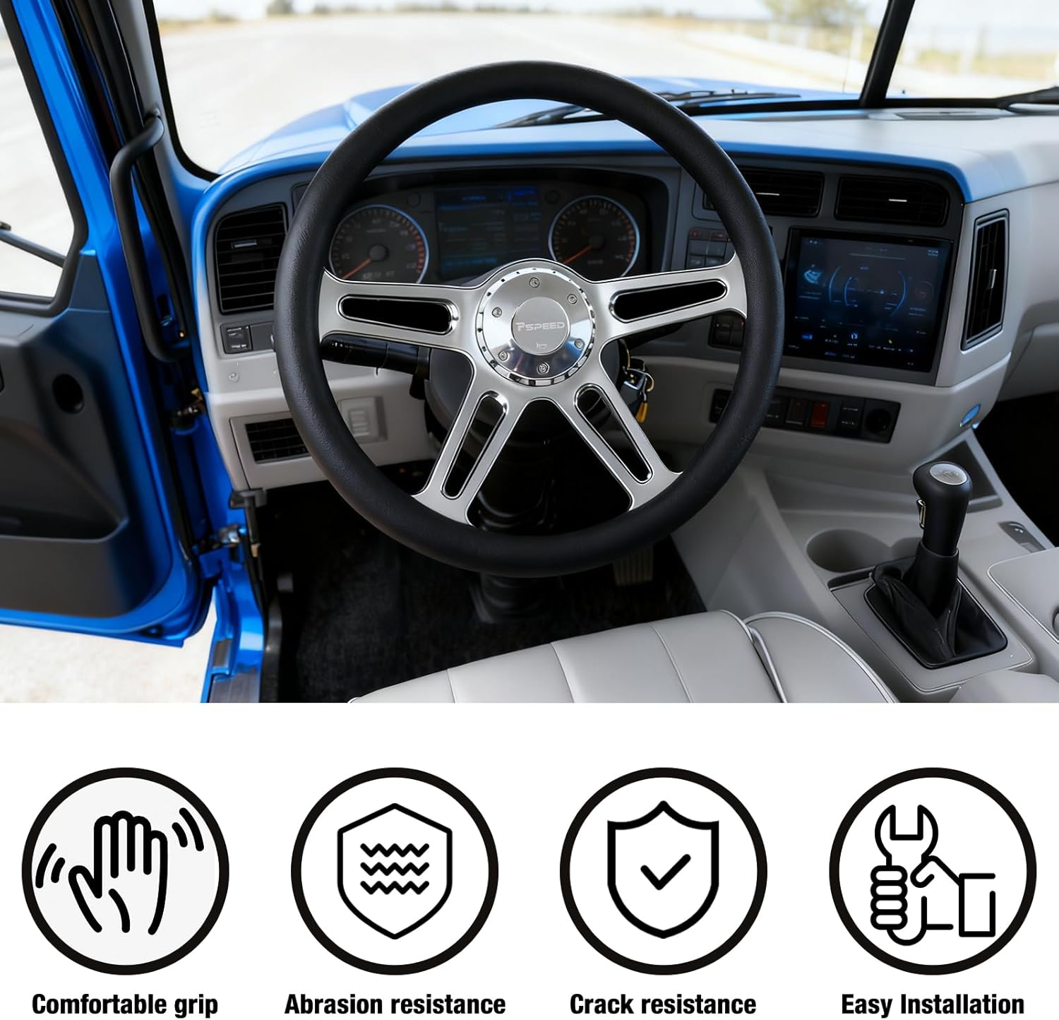 18 inch Truck Steering Wheel 5-Bolt 4-Spoke Design Chrome-Plated Aluminum Alloy,Deep Dish 50mm,Fit for Kenworth, for Peterbilt, for Volvo Semi Trucks,for Freightliner 18 in steering wheel