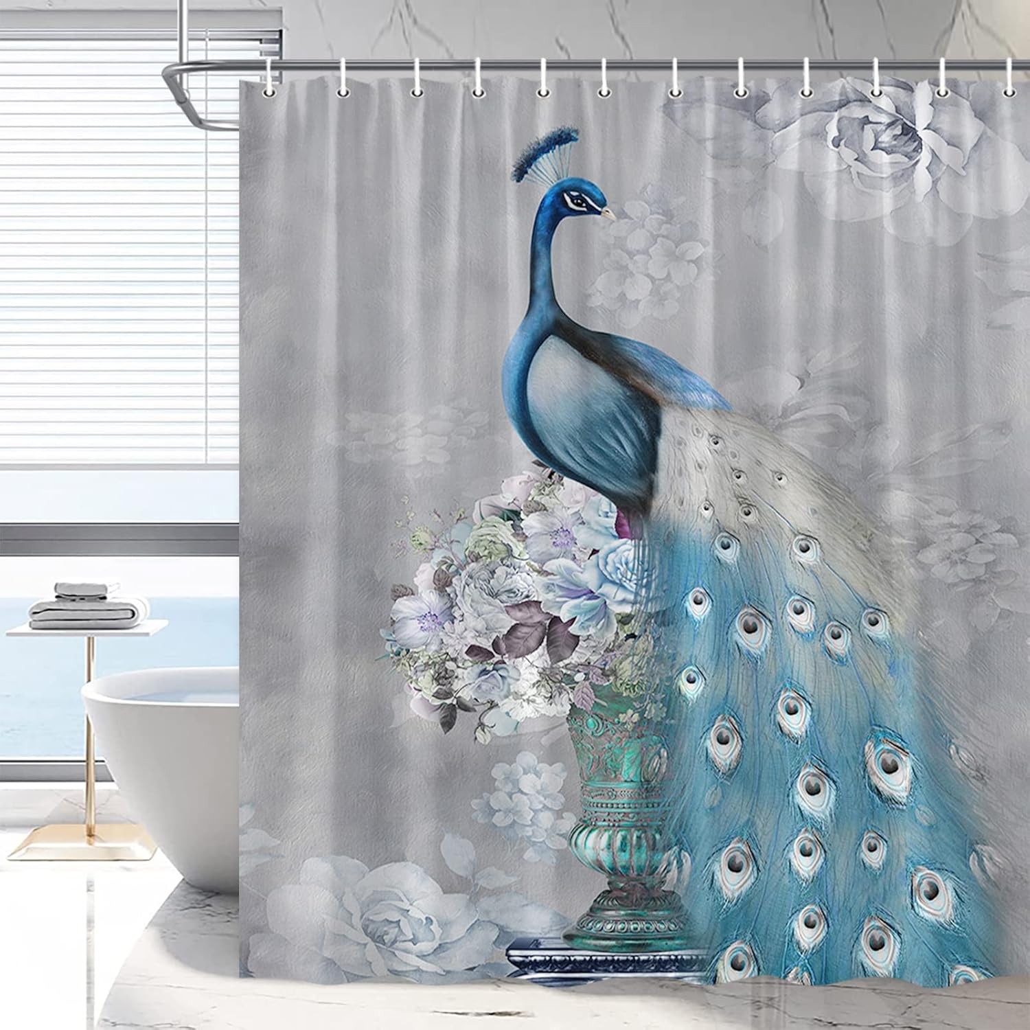 RDRUVA Peacock Shower Curtain Elegant Beautiful Bird Flower