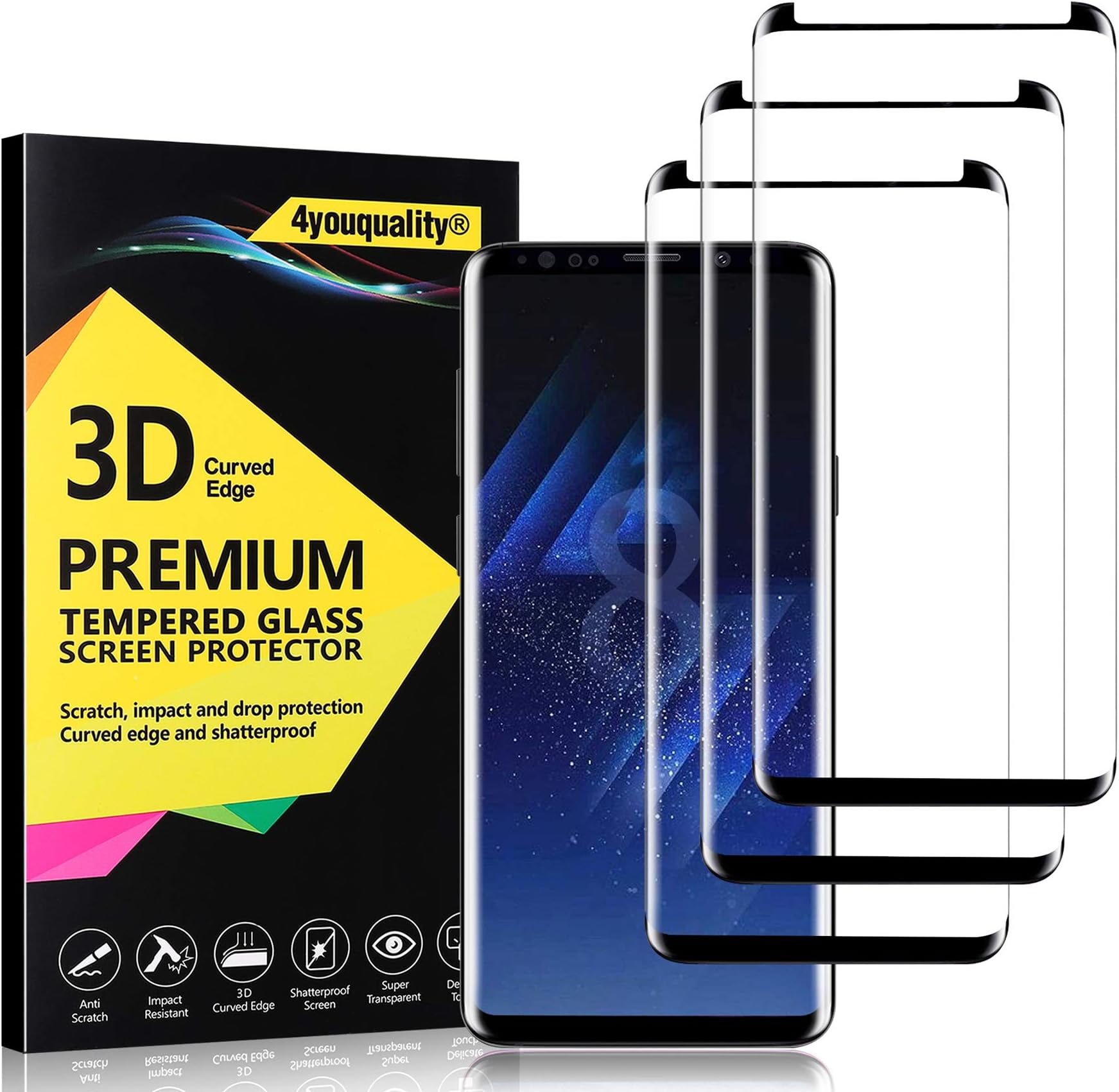 [3-Pack Screen Protector for Samsung Galaxy S8, Tempered Glass Film [LifetimeSupport][Full Coverage][Scratch-Resistant]