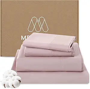 MEISHANG 1000 Thread Count Egyptian Cotton Sheets California King - 100% Egyptian Cotton Sheet Set, Sateen Weave, Soft & Breathable, 16" Deep Pockets - 4 Piece (Cal King, Light Pink)
