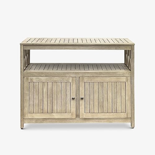 Miniatura 4 de DTY Outdoor Living Longs Peak - Aparador de madera de eucalipto, gabinete de buffet al aire libre con almacenamiento, acabado Biscotti resistente a