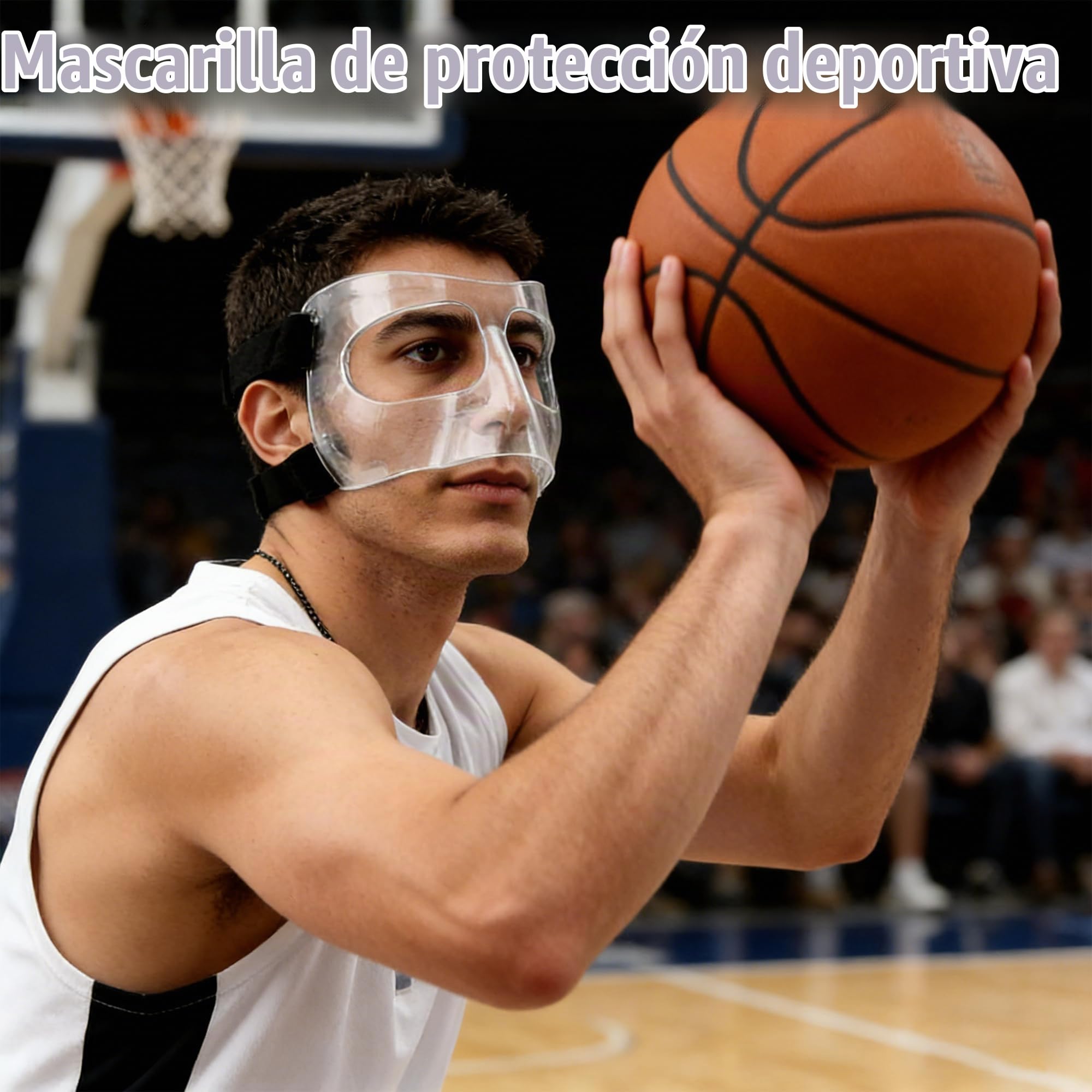 Equipo de Protección Facial de Protección Deportiva, Escudo de la cara Ajustable, Protector de la Nariz de la Máscara de Entrenamiento Deportivo de la Acolchado para Adultos(Transparente)
