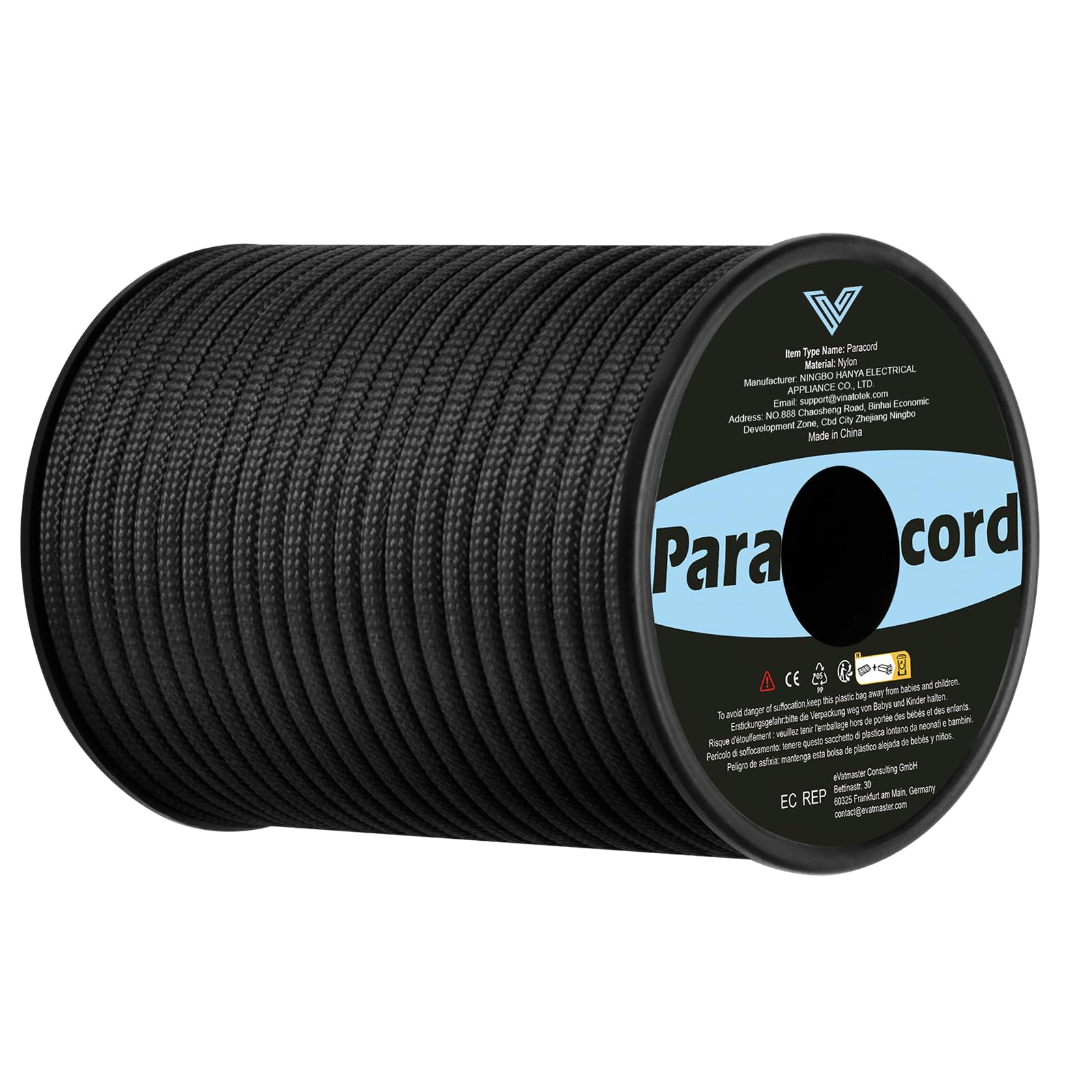 VINATO Paracord 4mm, 30M Corde Nylon 9 Brins Paracord 550 Corde Parachute Cordelettes Résistant à la Déchirure Cordes Tente Corde Escalade Polyvalent pour l'artisanat, Survie, Extrieur, Noir