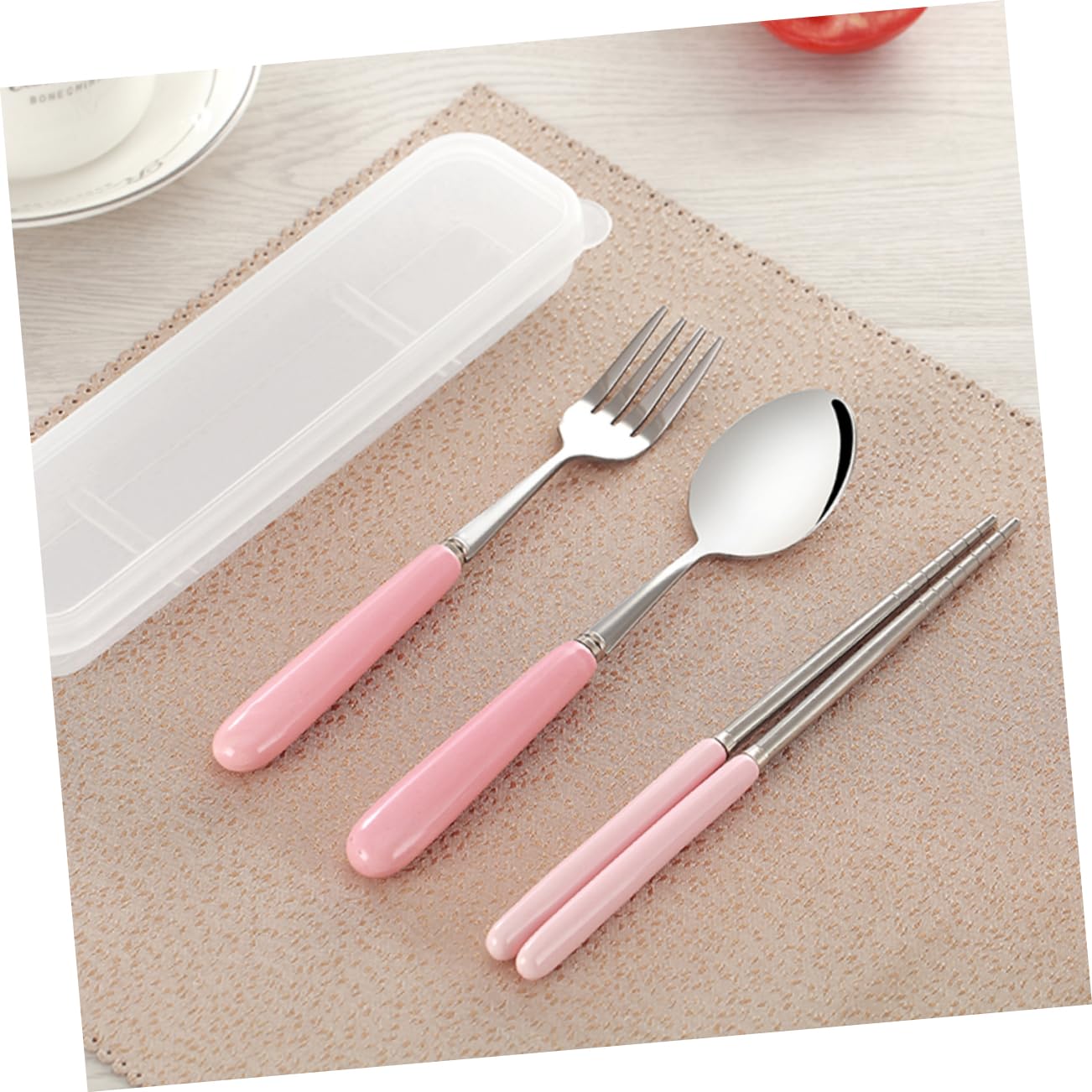 COLLBATH Portable Tableware Set Stainless Steel Chopsticks Spoon Fork with Ceramic Handle for Travel Camping Home Use Lightweight Convenient Dining Utensils Case
