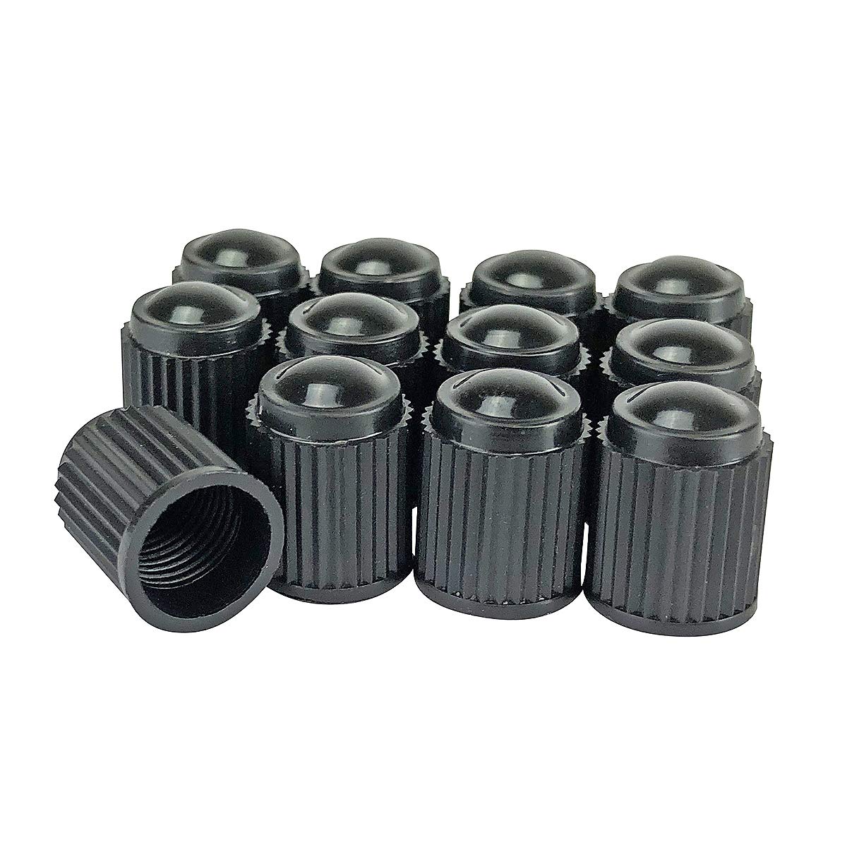 KEX Pack of 12 Black Valve Stem Caps for Schrader Type Valve Stems on Automotive, Truck, Trailer, Bicycle and Other Applications
