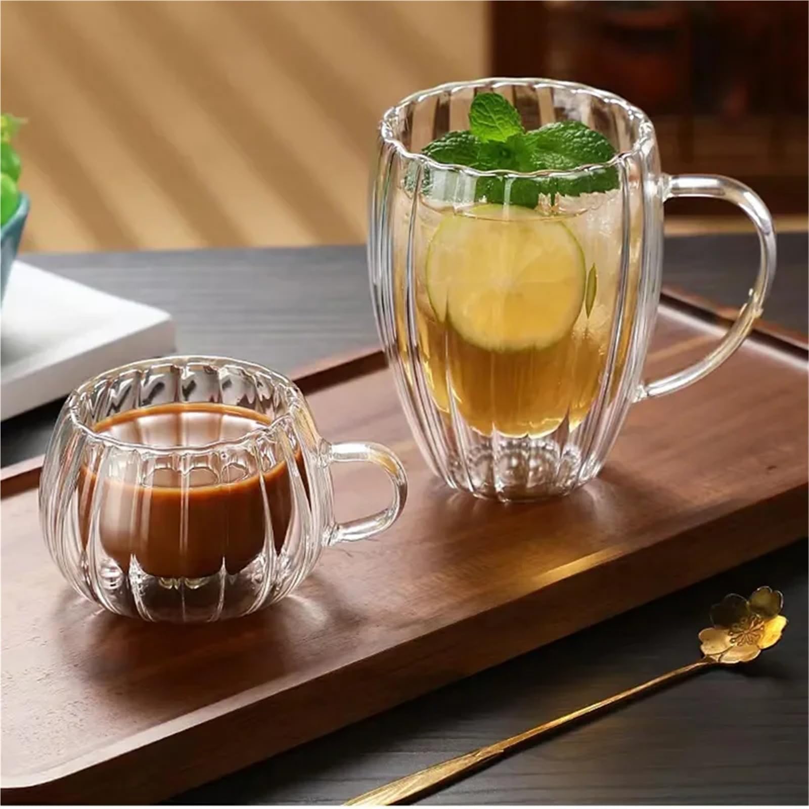 Kristallgläser Streifen-Doppelwand-Glasbecher, hitzebeständig, Wasserbecher, transparent, for Saft, Kaffee, Wasser, Trinkgeschirr, Glasbecher(250ml,4pcs)