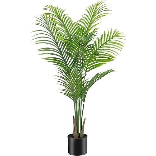 AnTing Artificial Areca Palm Plant Faux Tropical Tree 4FT, Fake Palm Tree Indoor Decor with 9Trunks for Home Office Garden Hotel Decor Gift（1pack）