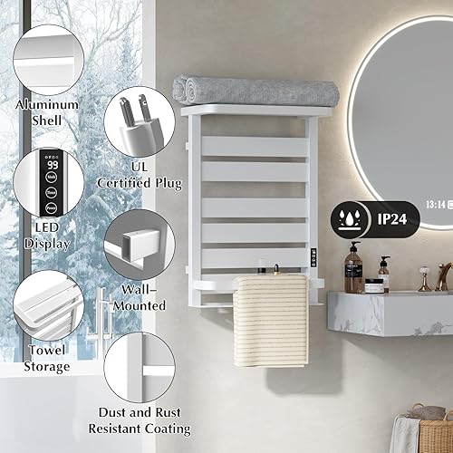 Miniatura 6 de LALAHOO Calentador de toallas, 6 barras de montaje en pared, calentadores de toallas para baño con 2 modos de calefacción, calentador de toallas