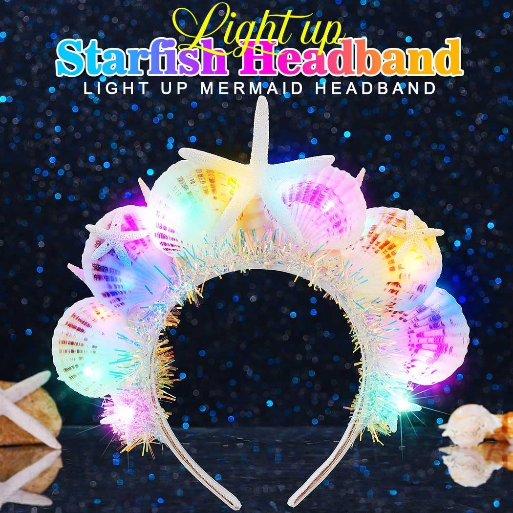 BARTOSI Light Up Mermaid Headband LED Seashell Headpiece Mermaid Costume Hair Accessories for Women - Image 2