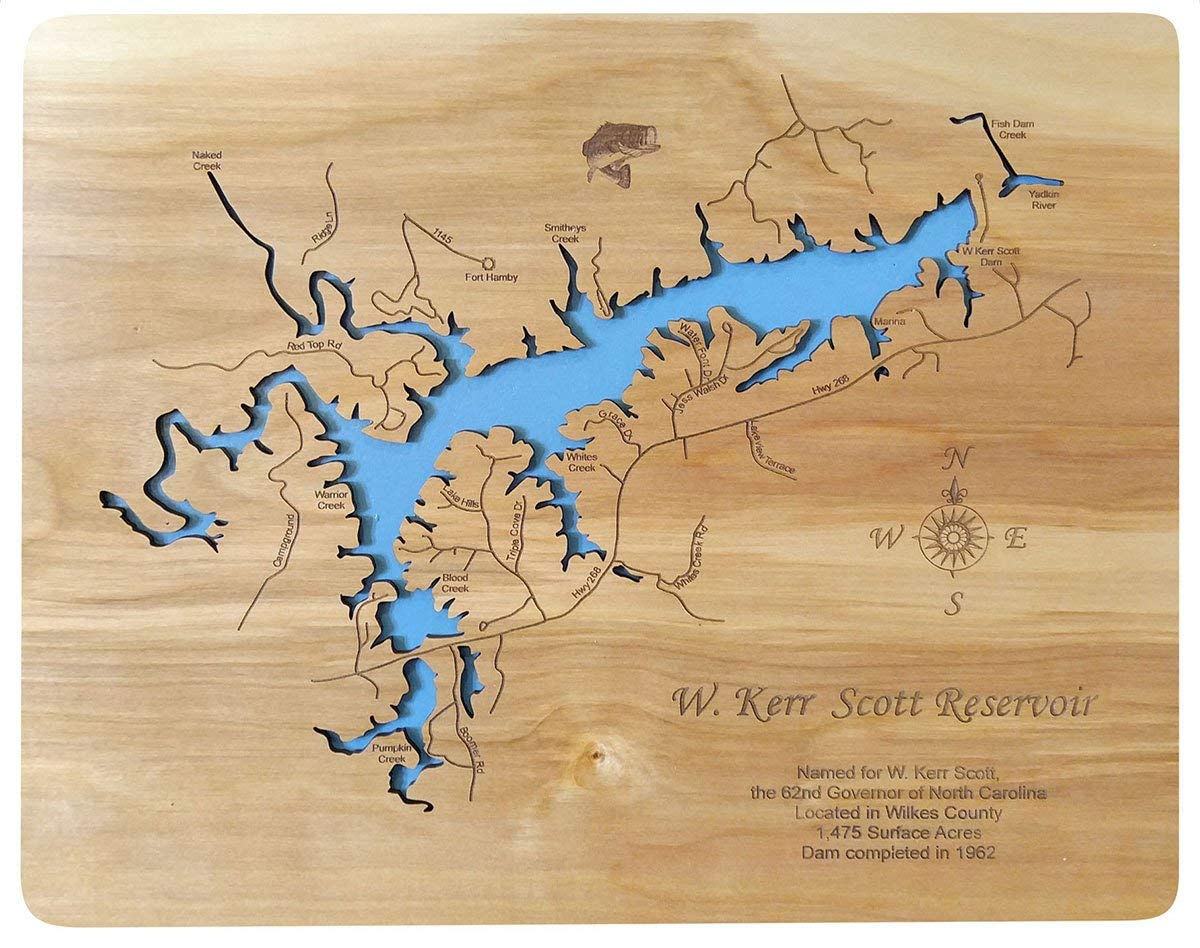 Amazon Com W Kerr Scott Lake North Carolina Standout Wood Map Wall Hanging Handmade Products