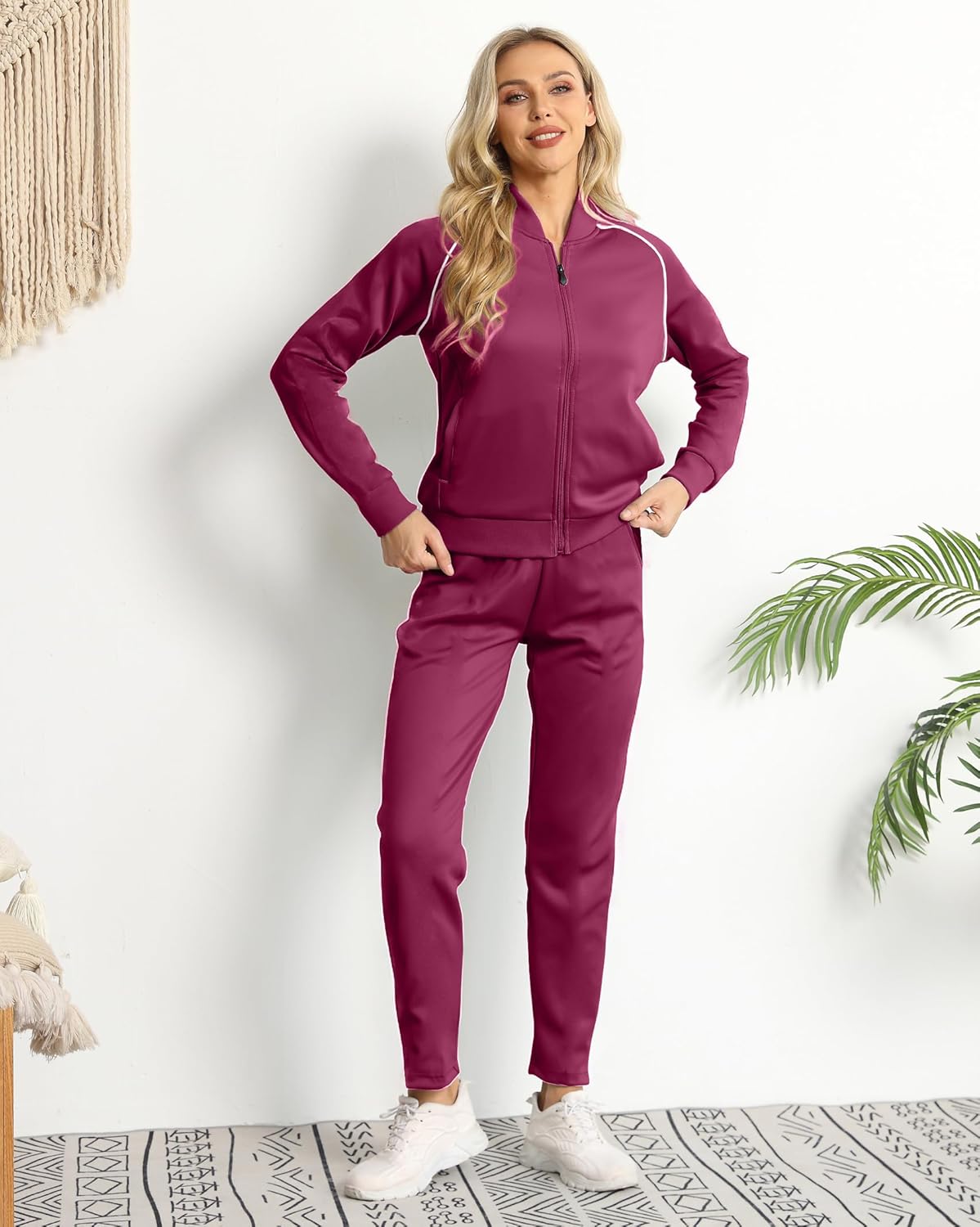 Women's Two Piece Tracksuit Long Sleeve Zip Up Sweatshirt Long Pants Outfits Jogger Sweatsuit Sets