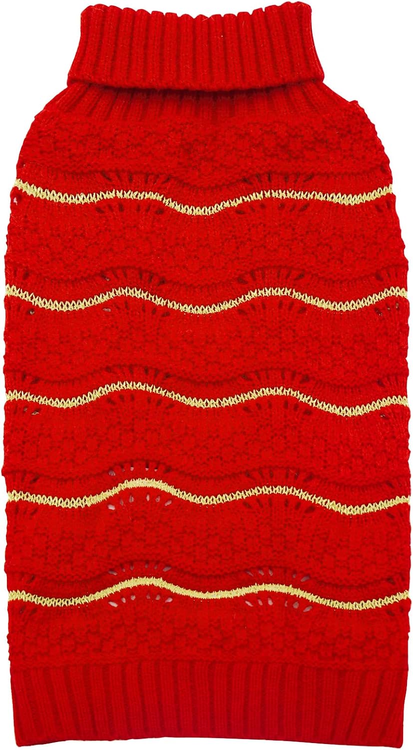 KYEESE 2022 Collection Dog Sweater with Waved-Pattern Golden Thread Knitted Turtleneck Dog Knitwear for Small Dogs Fall Winter Dog…