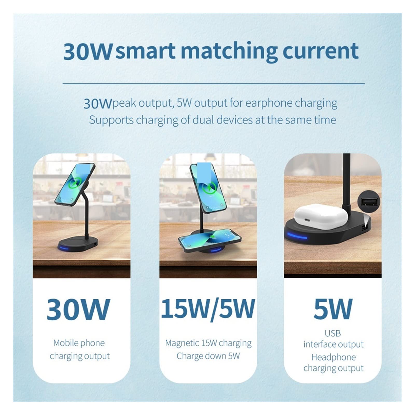 Bezprzewodowa ładowarka magnetyczna 30 W Stojak Pad do telefonu Słuchawki indukcyjne Stacja dokująca szybkiego ładowania,Uniwersalna kompatybilność