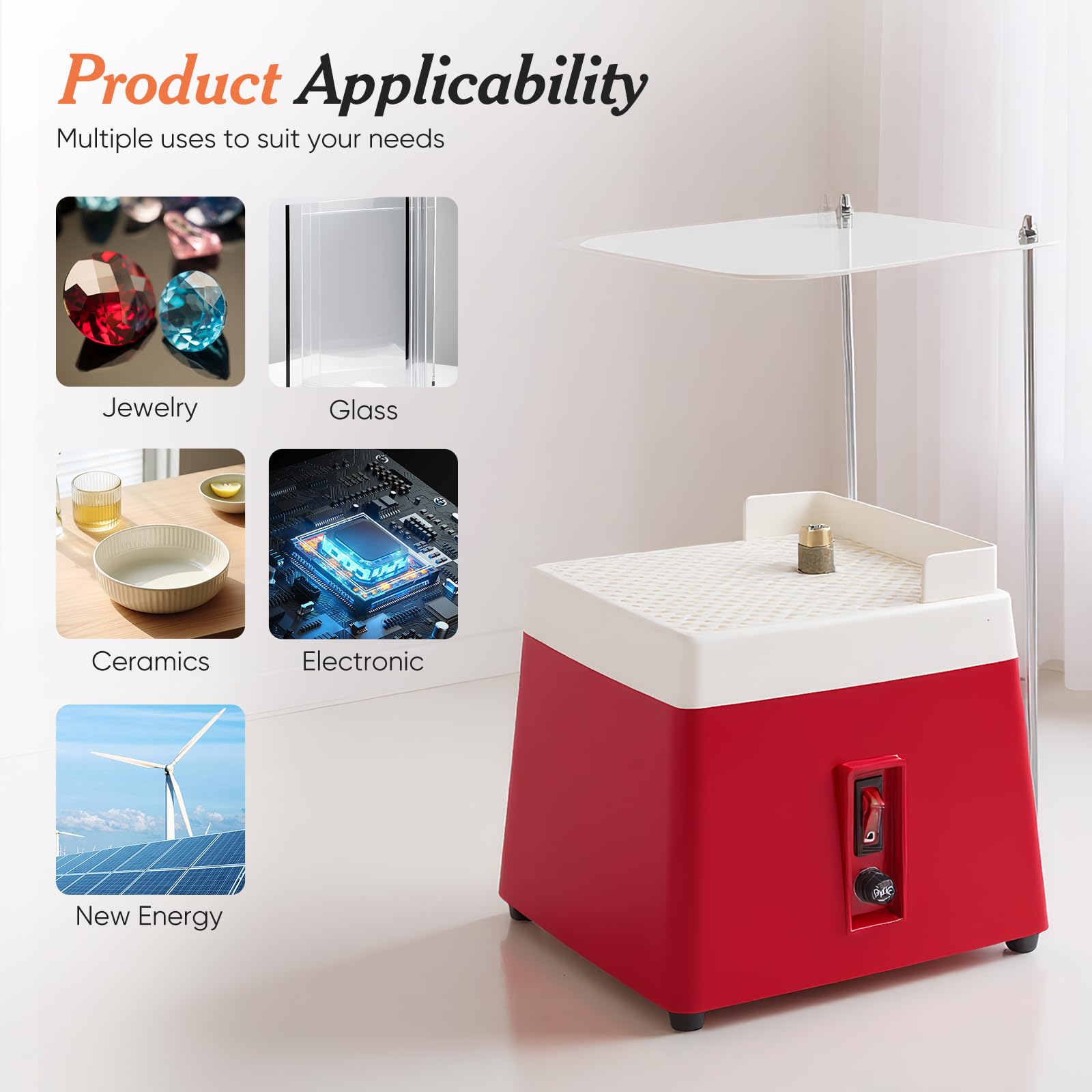 Lijadora de cristal de 65 W, amoladora automática de cristal con 2 puntas de diamante (5/8" y 1"), protección contra salpicaduras de acrílico, 4200 rpm, amoladora portátil para mosaicos, cerámica
