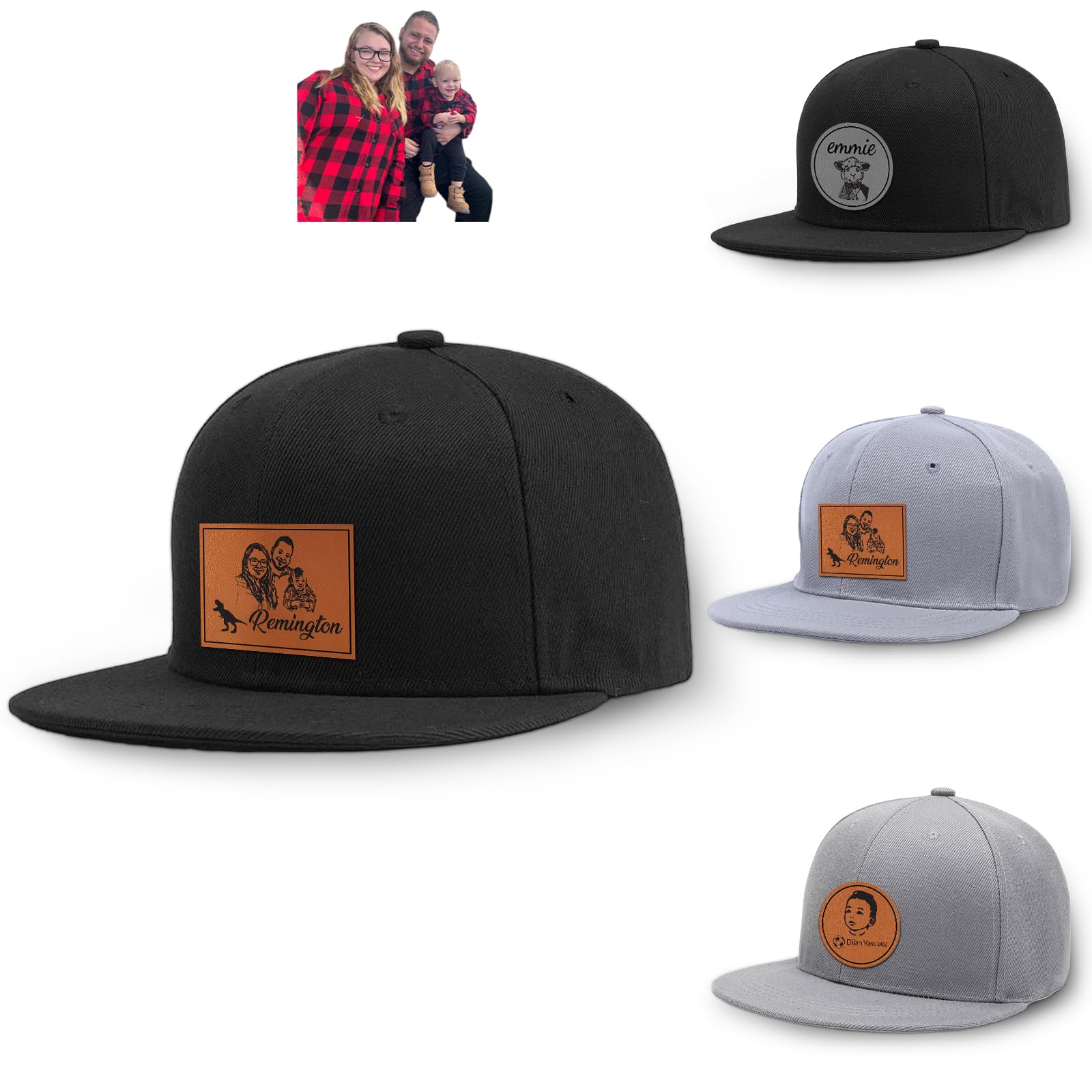 Personalized Kid Engraved Photo Baseball Cap: Custom Gray-Black Sun Hat - Adjustable Snapback Trucker Caps for Child