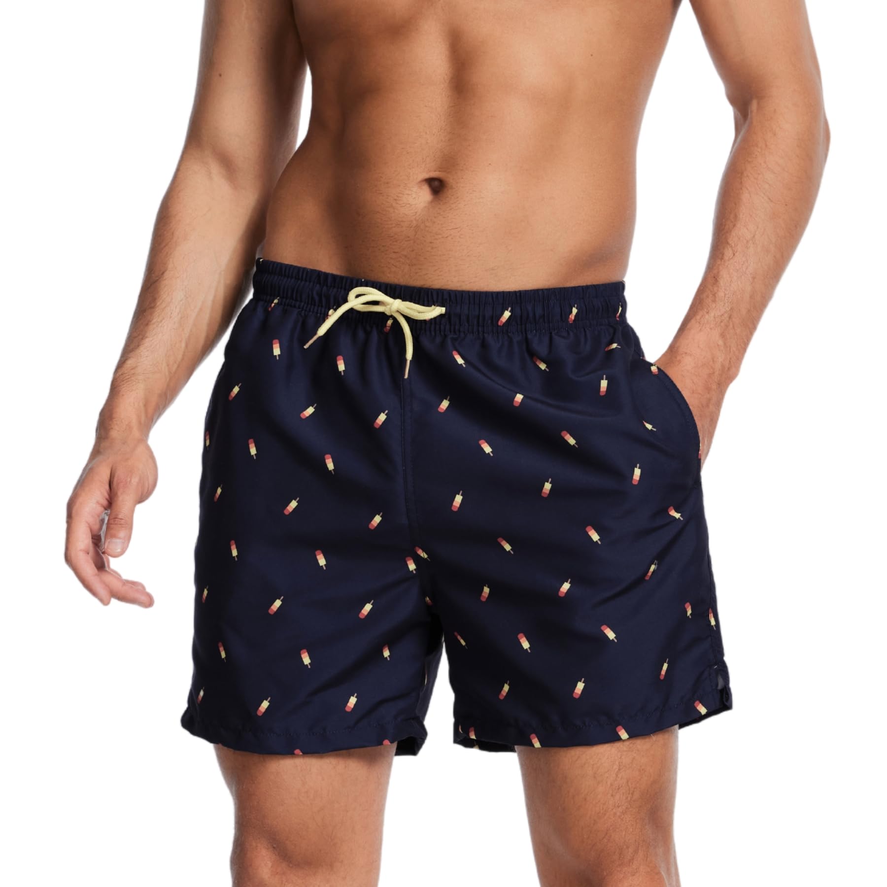 AMZSPORT Badehose Herren Wasserabweisend Badeshorts Schwimmhose mit Mesh-Futter und Taschen