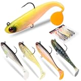 5 Pcs Pre-Rigged Fishing Jig Lures&comma; 3&period;5In Paddle Tail Jig Heads Swimbaits&comma; Realistic Movement Easy Catch Fishing jigs Lure&comma; Fishing Baits for Freshwater Saltwater Bass Trout Baits
