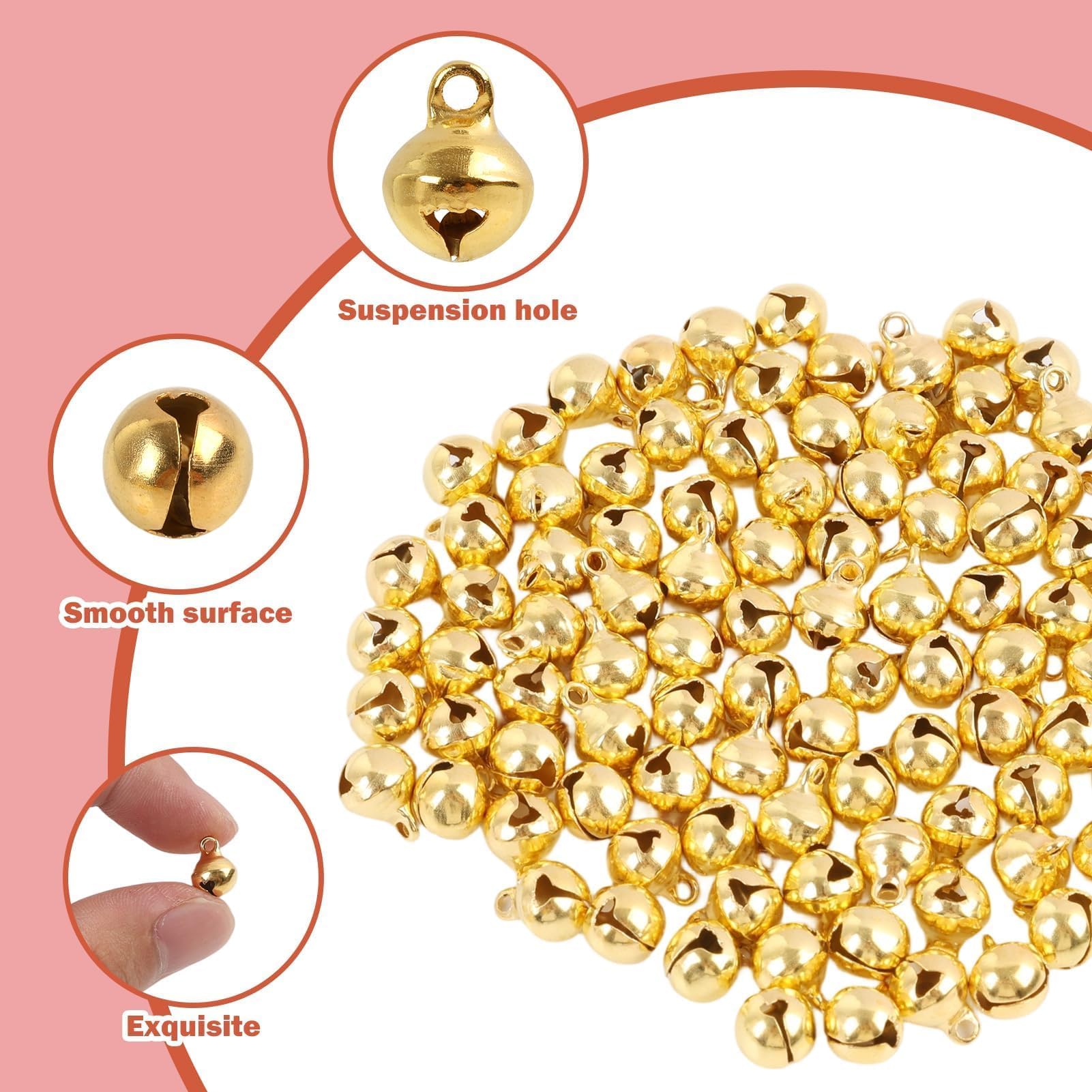 Cascabeles de Cobre Dorado 100 Piezas 11x8 mm con Enganche 2 mm para Decoración Navideña y Manualidades