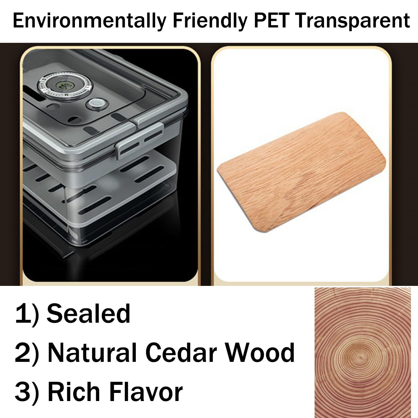Humidor per Sigari, Trasparente Scatola Portasigari con Mensole in Legno di Cedro E Igrometro, Custodia da Viaggio in Legno di Cedro con CoperchioClear,One Size