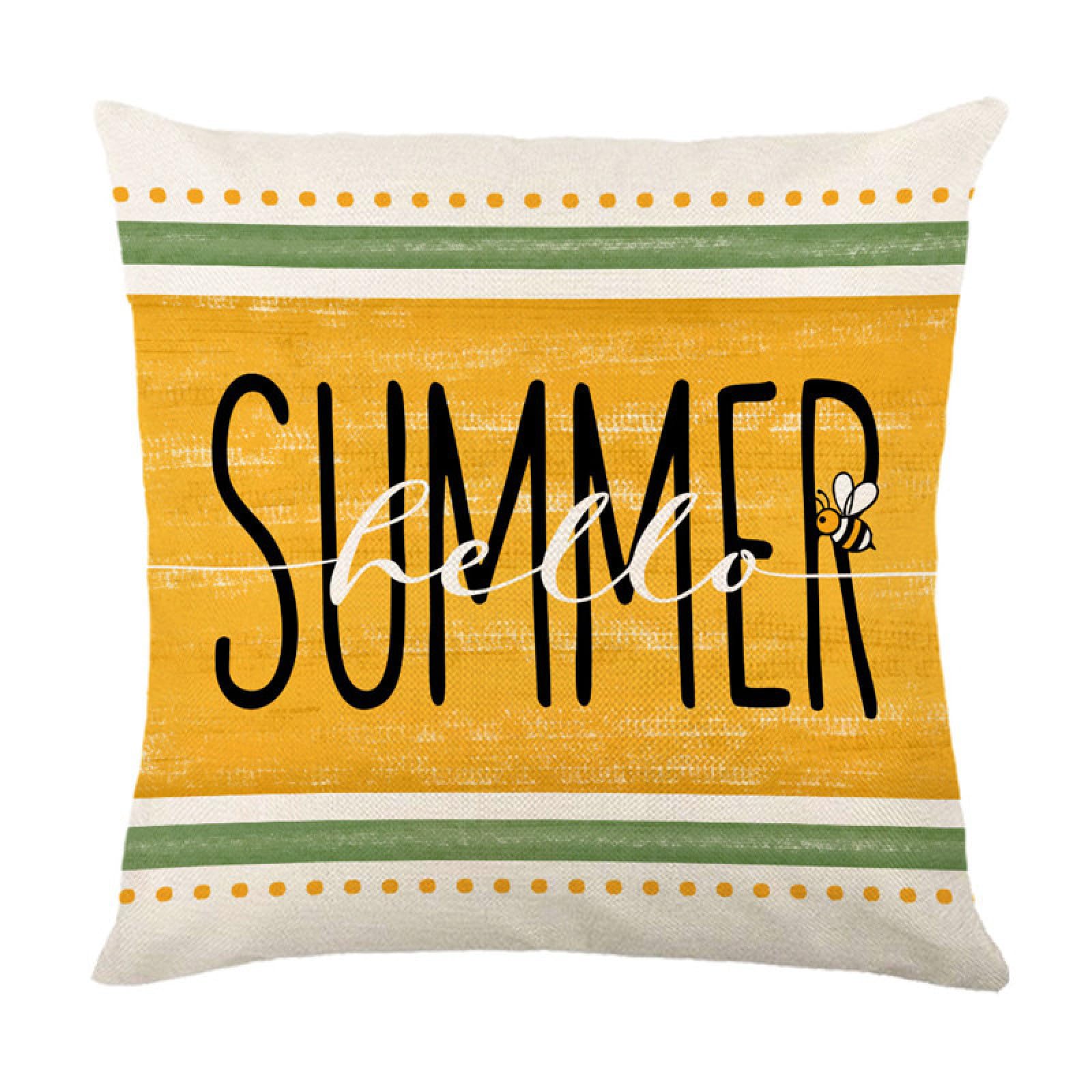 Cushion Covers 40cm x 40cm Retro Yellow Bee Decorative Pillows Linen Square Sofa Bed Cushions with Invisible Zipper Throw Pillow for Living Room Outdoor Pillowcases
