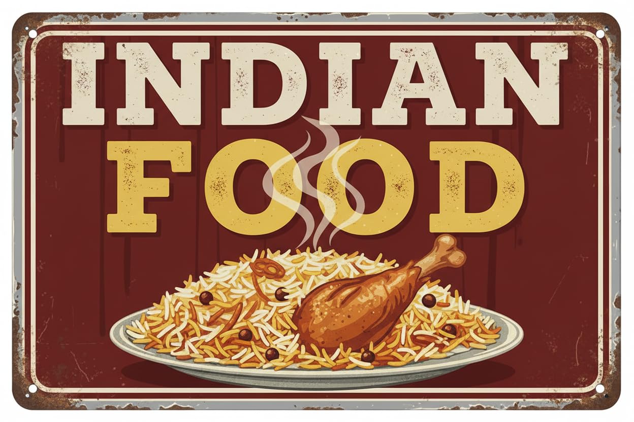 Wall Decor Indian Food | Full Color Sidewalk Display Sign Board With Metal Ground Stakes | 8x12Inch Vintage Signs Aluminum Plates Printed
