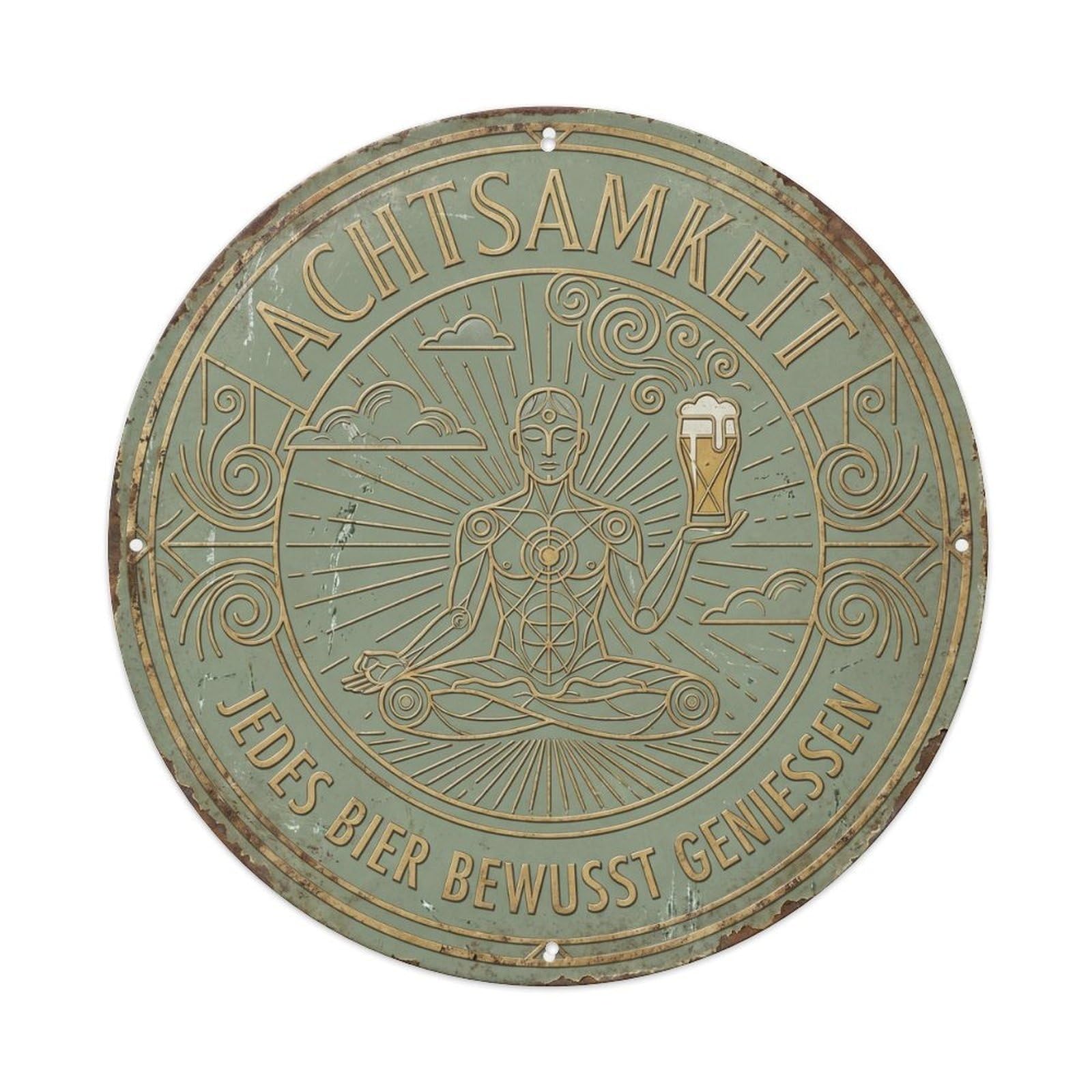 Vintage Bar Style Achtsamkeit Humorous Mancave Mindfulness Metal Tin Sign Plaque Wall Decor for Cafe, Club, Garden Round Metal Poster 8x8Inch