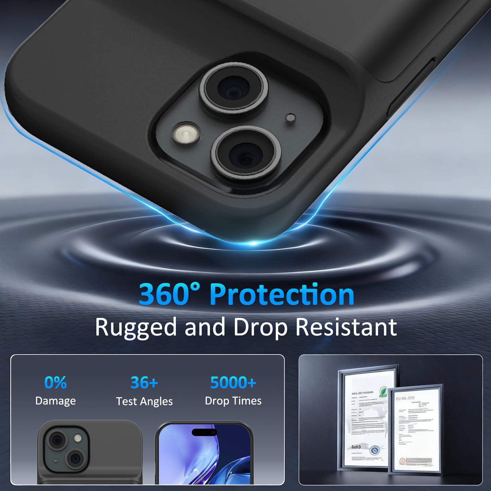 Custodia Batteria per iPhone 15(6.1"),8500mAh 15W Ultra Sottile Cover Batteria Ricaricabile Caricabatterie Power Bank per iPhone 15