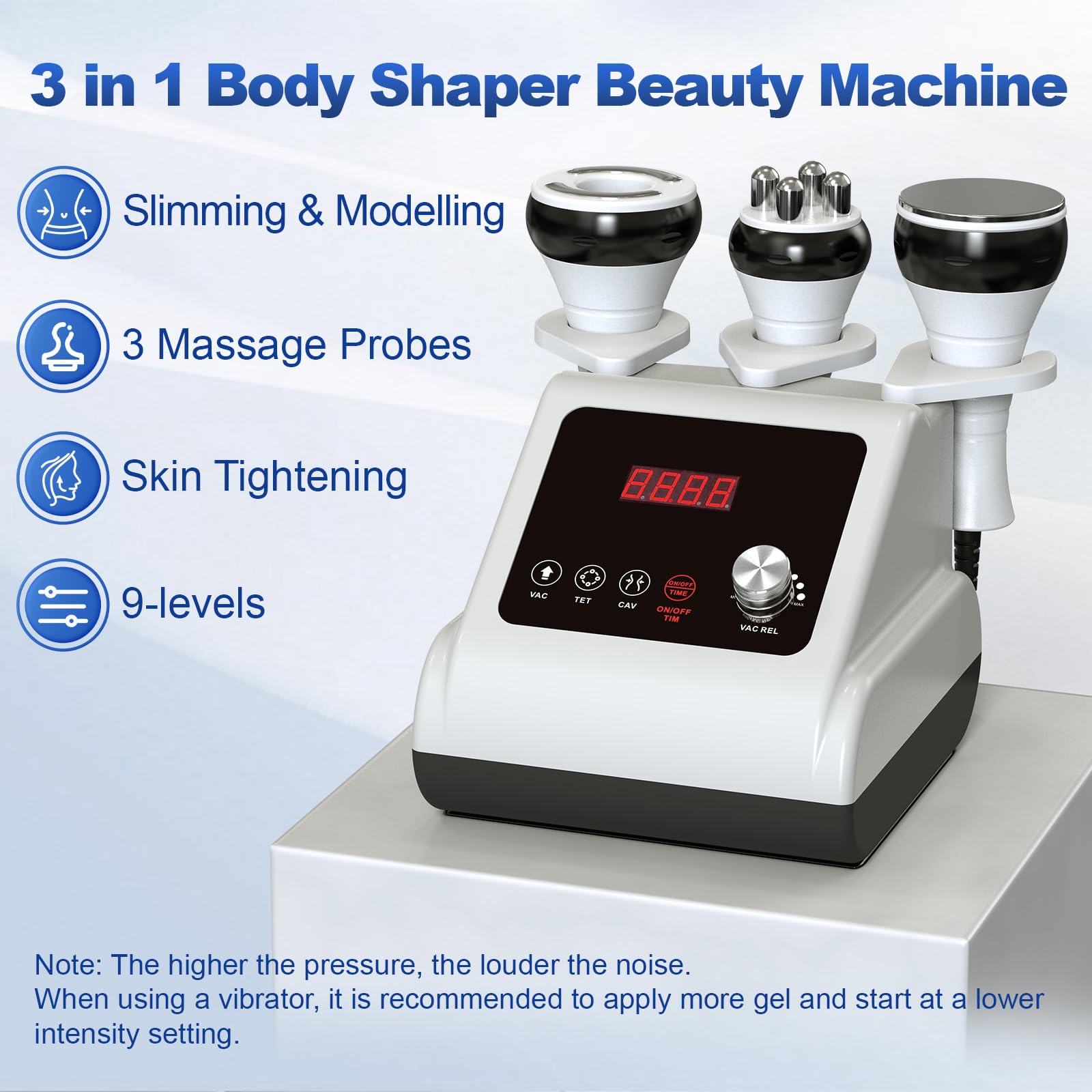 Cellulite 3-en-1 40K Cavitation et radiofréquence | RF 9 niveaux, ventouses visage et corps, facile et confortable à la maison