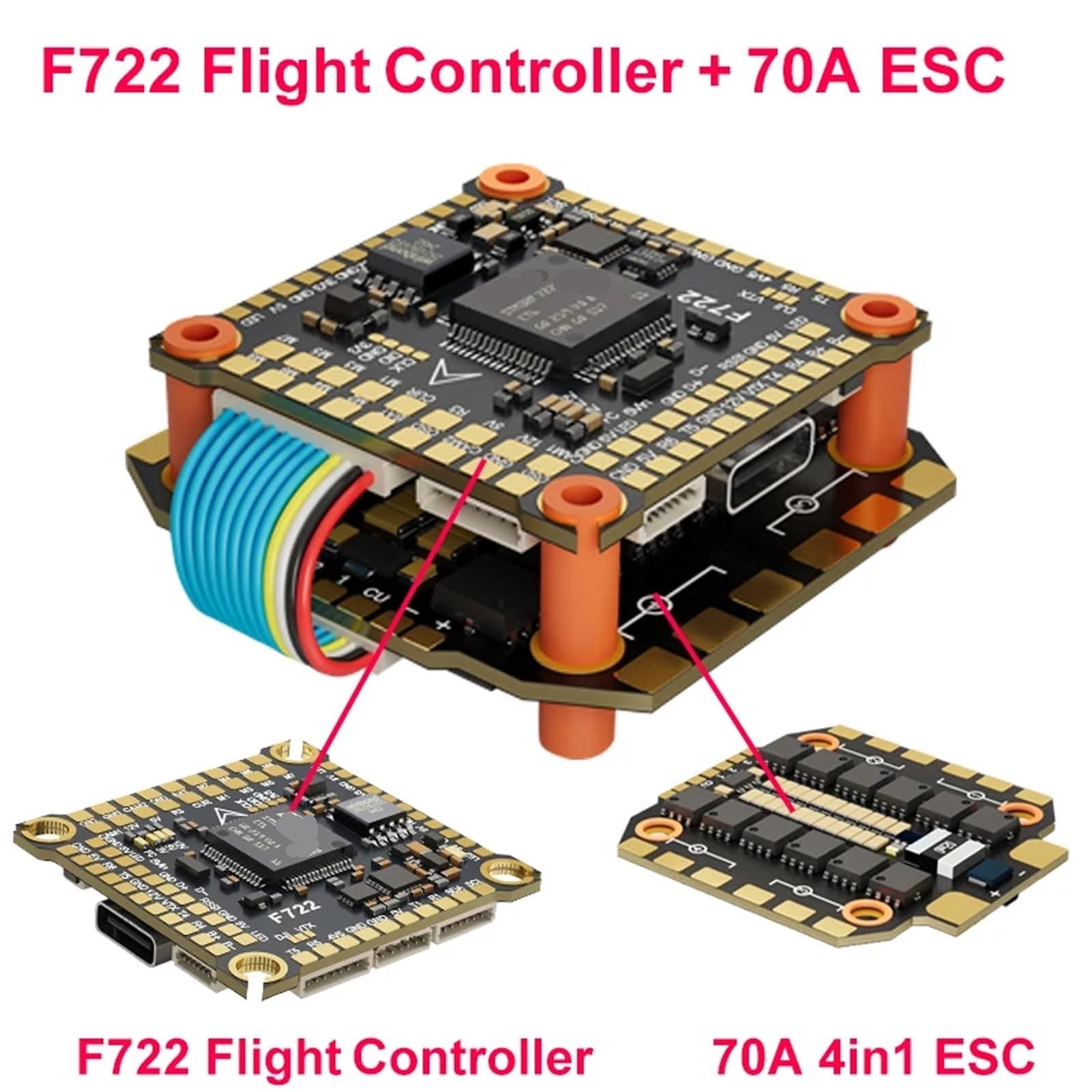 Compatibile con DAKEFPV F722 60A Stack Flight Controller con BLHELI_S 60A 4in1 ESC for droni FPV(Only 8S 60A)